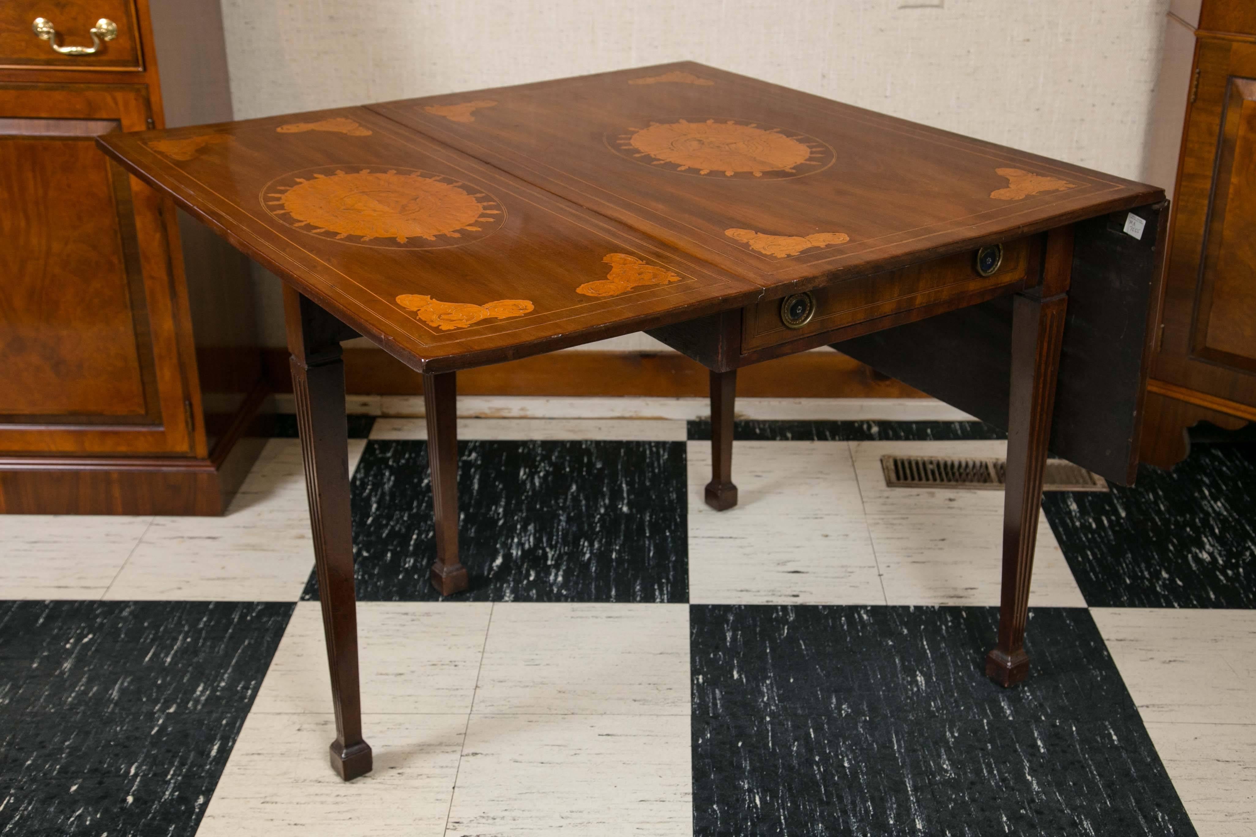 19th Century Dutch Drop-Leaf Table with Satinwood Inlay