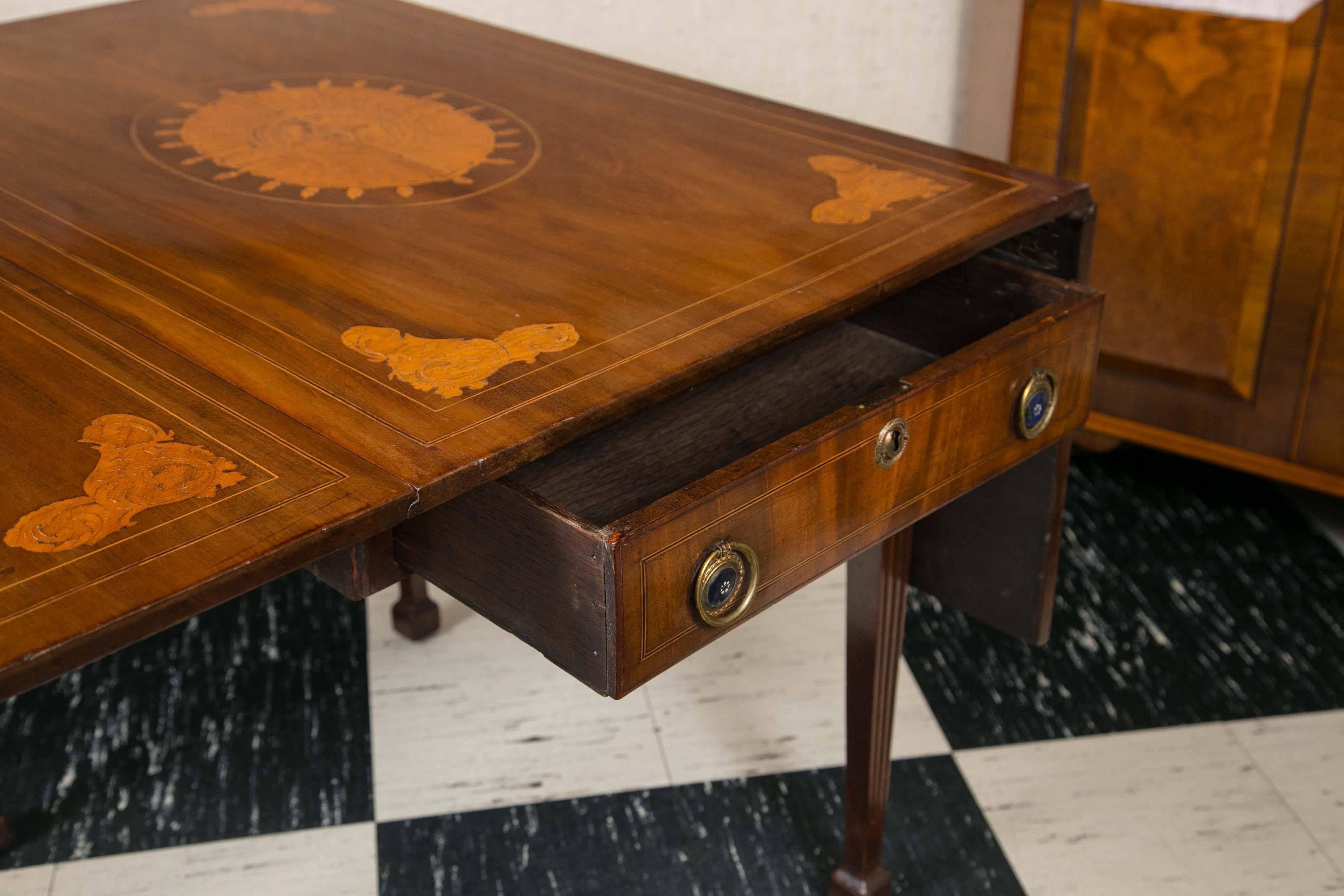Mahogany Dutch Drop-Leaf Table with Satinwood Inlay