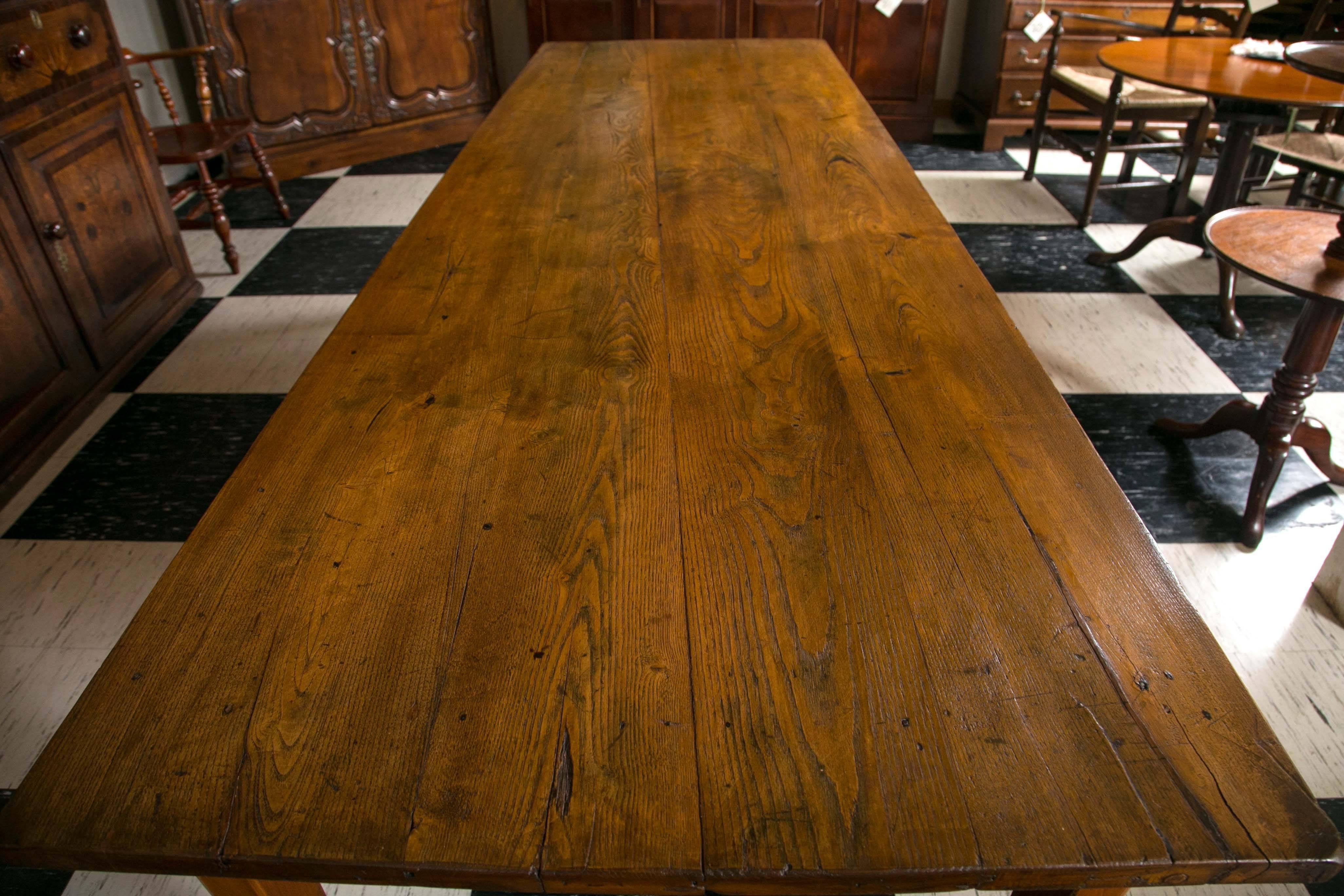 19th Century Antique French Elm Farm Table