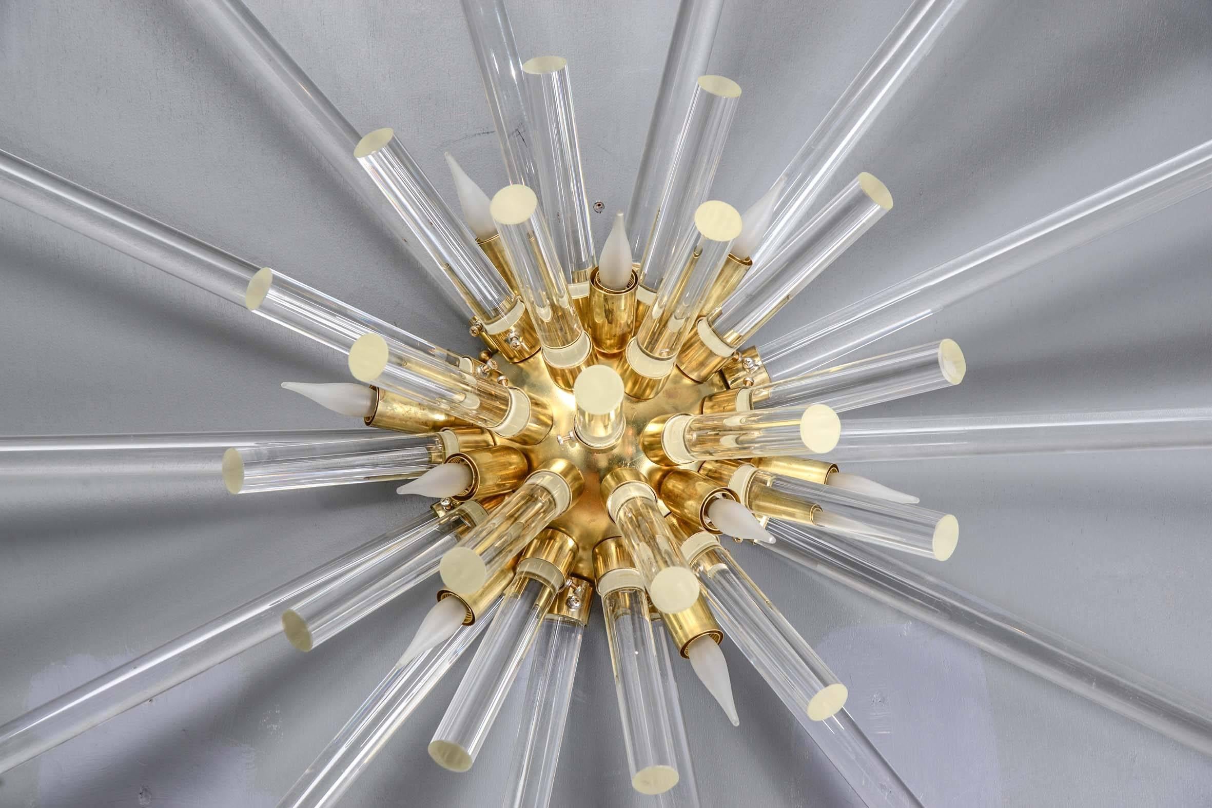 Pair of Sputnik Murano glass tube sconces with nine bulbs per sconce.