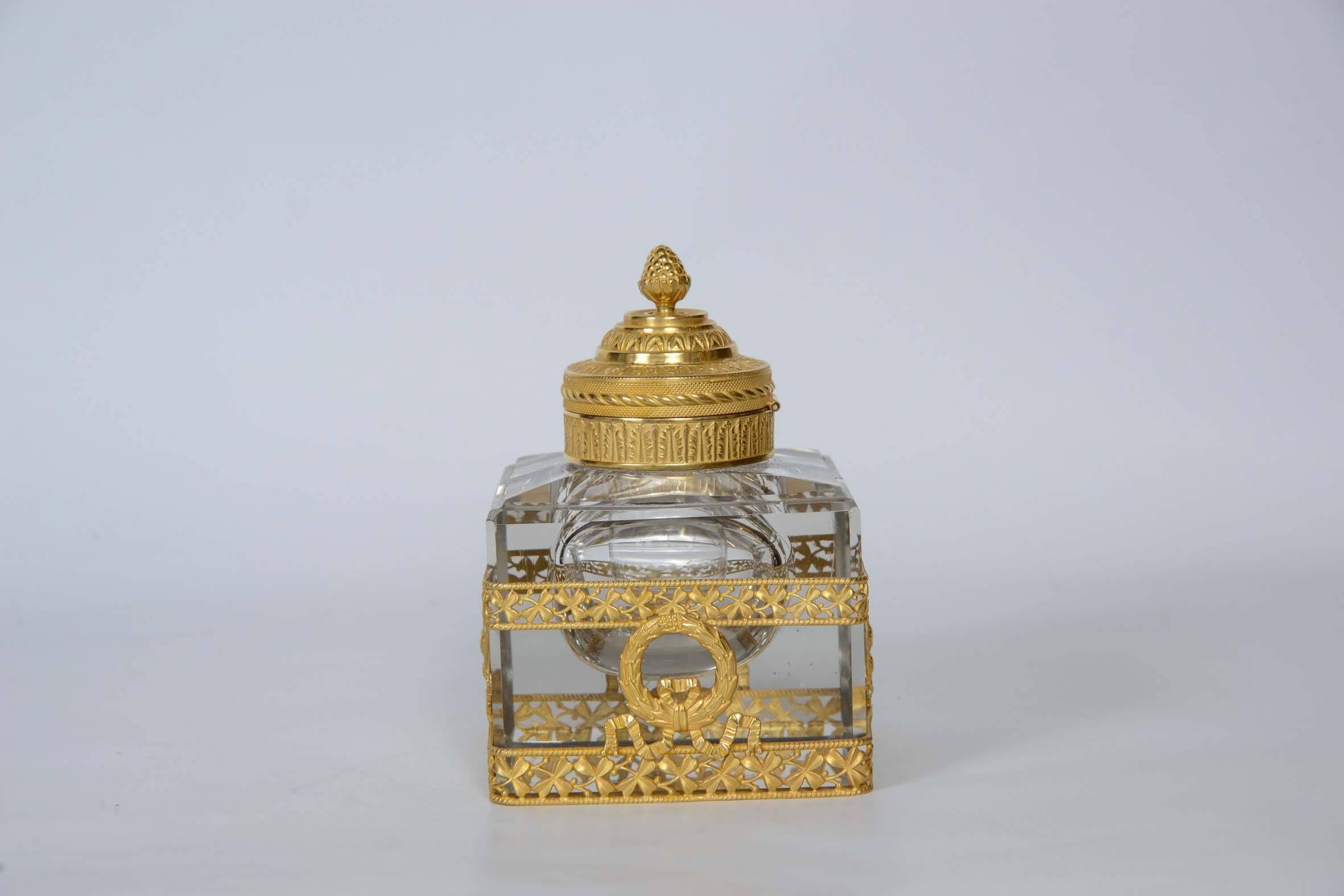 Beveled Empire Crystal Inkwell For Sale