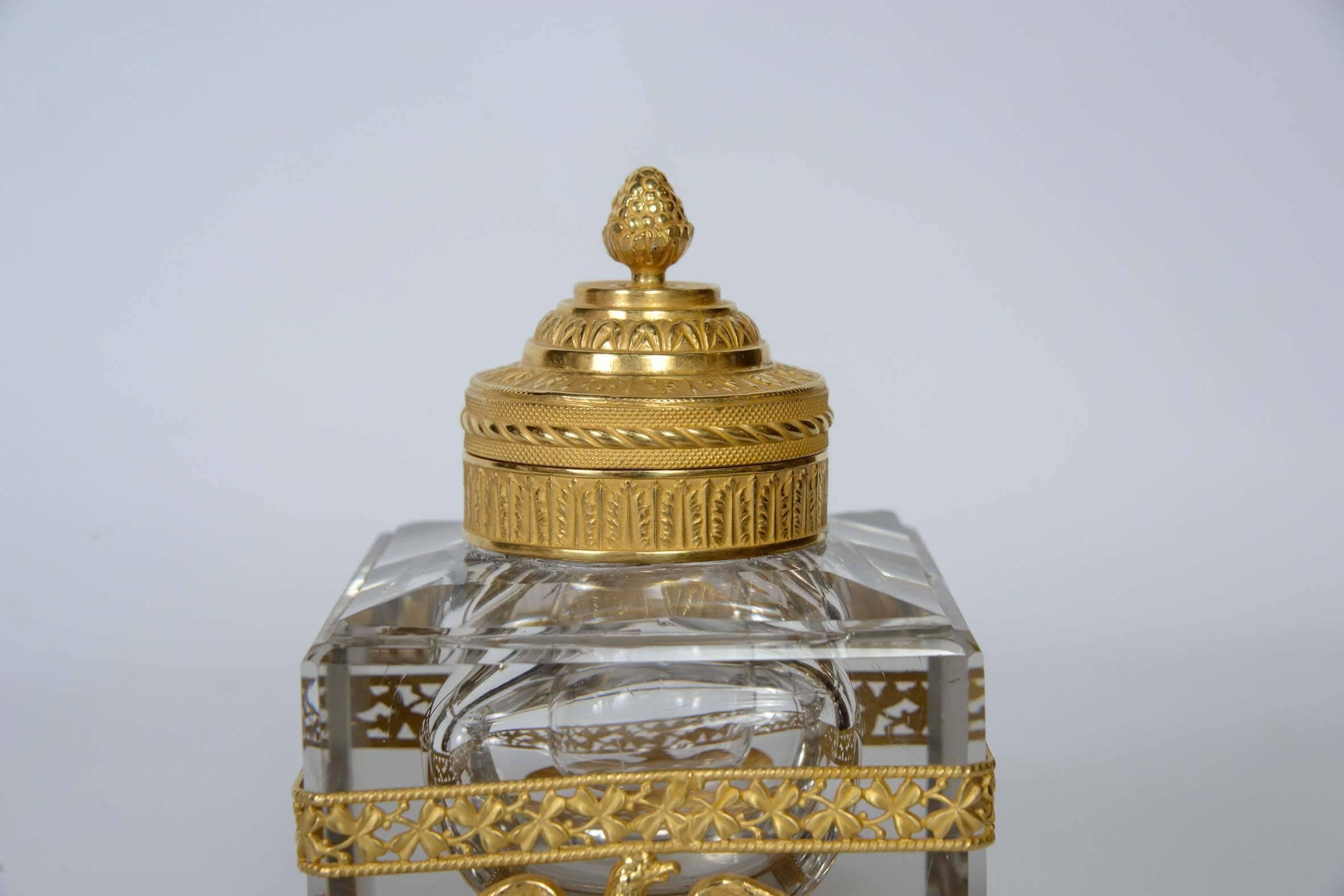 19th Century Empire Crystal Inkwell For Sale