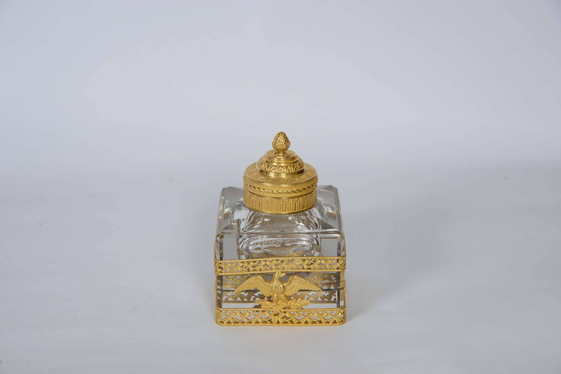 Bronze Empire Crystal Inkwell For Sale