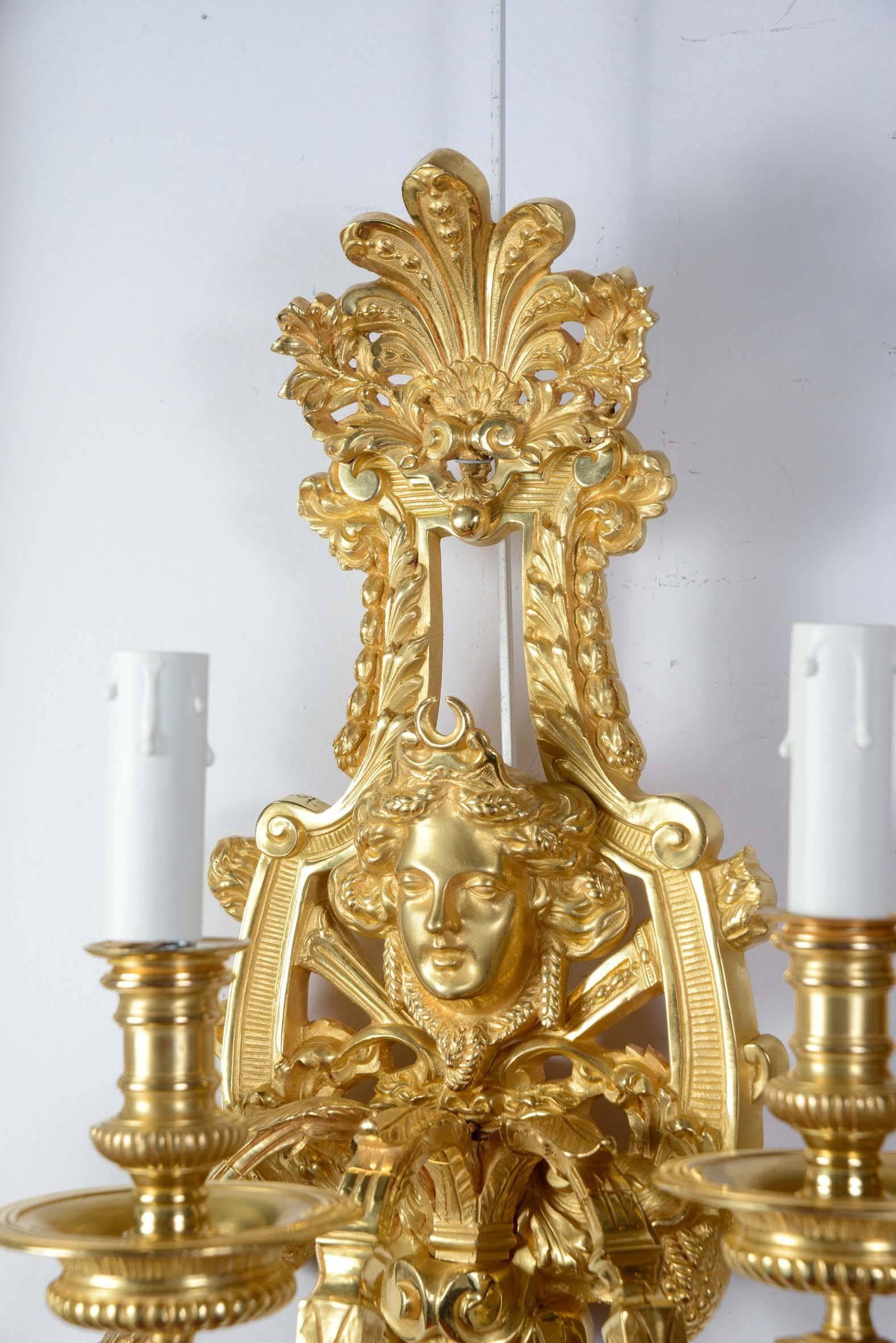 Gilt Pair of Gorgeous Sconces Regence Style For Sale