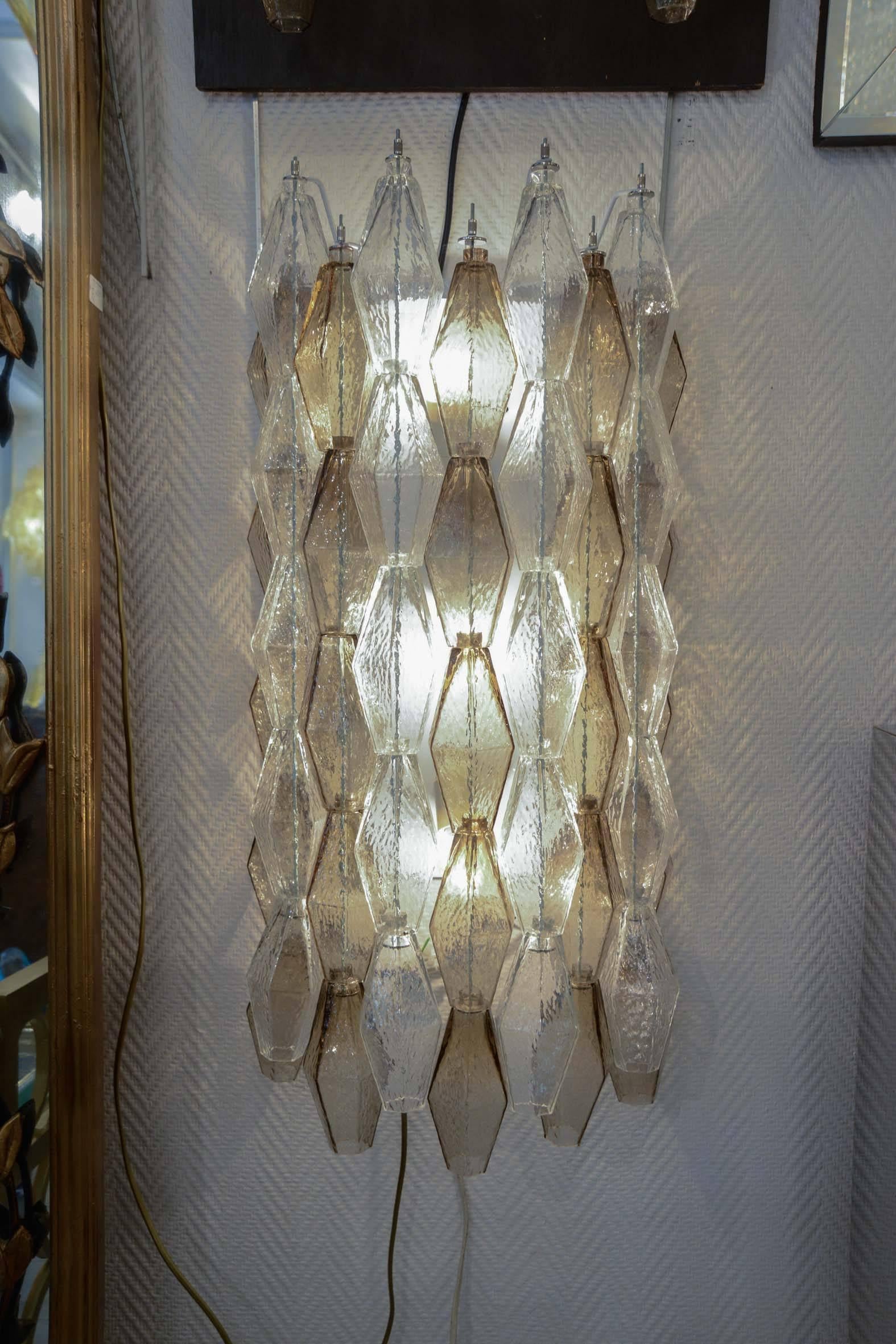 Late 20th Century Pair of Sconces with Transparent and Grey Murano Glass