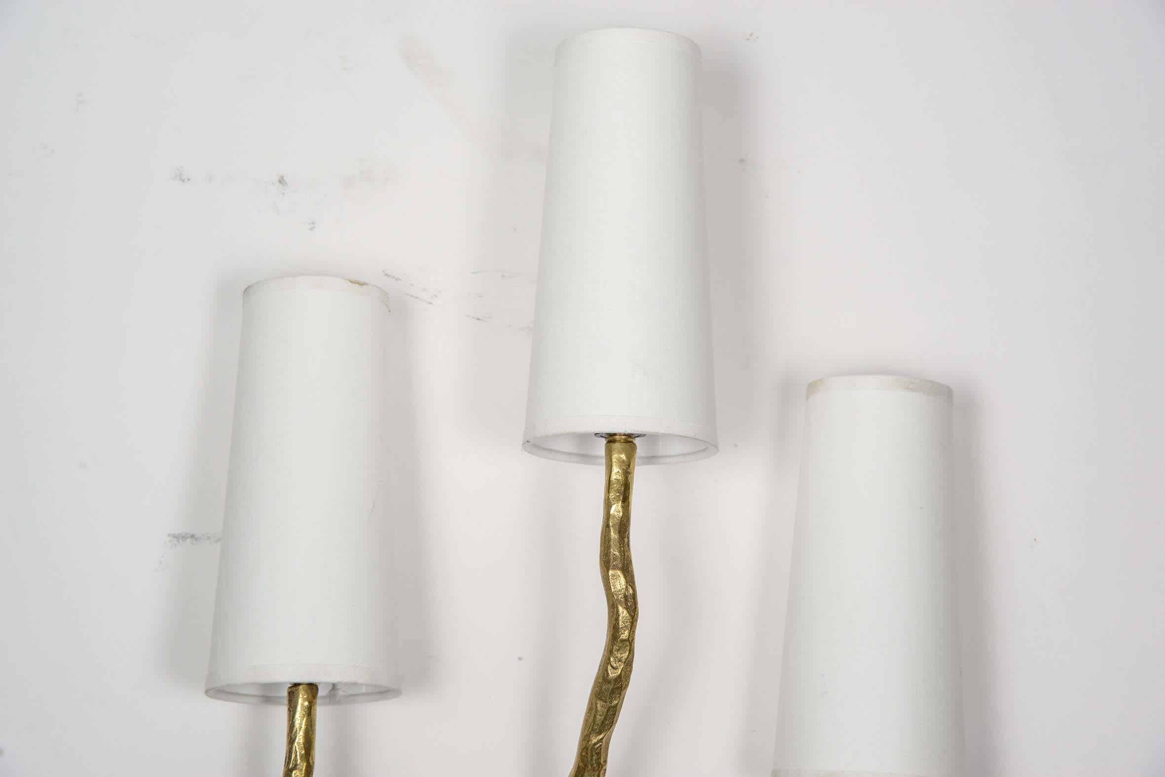 Mid-Century Modern Set of Four Gilded Bronze Brutalist Wall Sconces by Maison Arlus