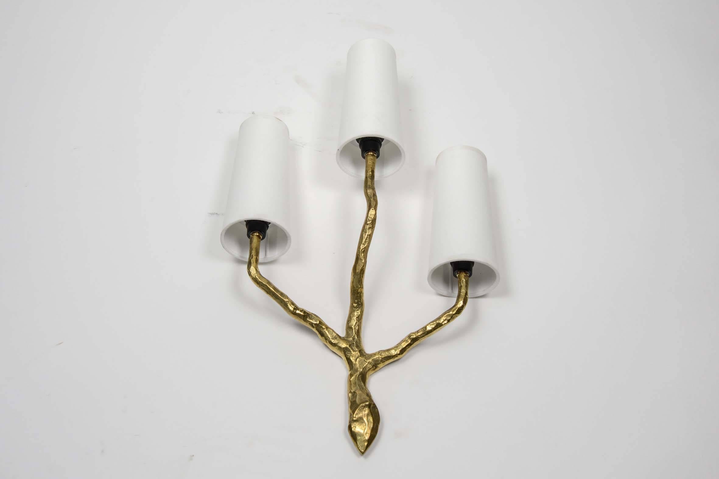 Italian Set of Four Gilded Bronze Brutalist Wall Sconces by Maison Arlus
