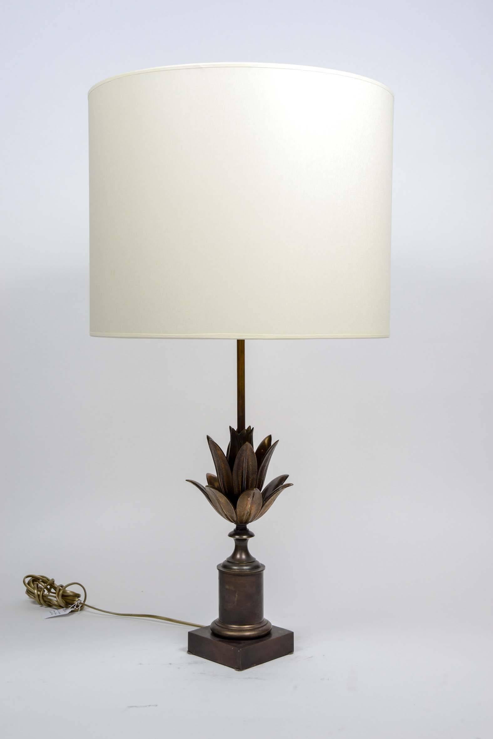 Mid-Century Modern Pair of Lotus Lamps in Bronze by Maison Charles
