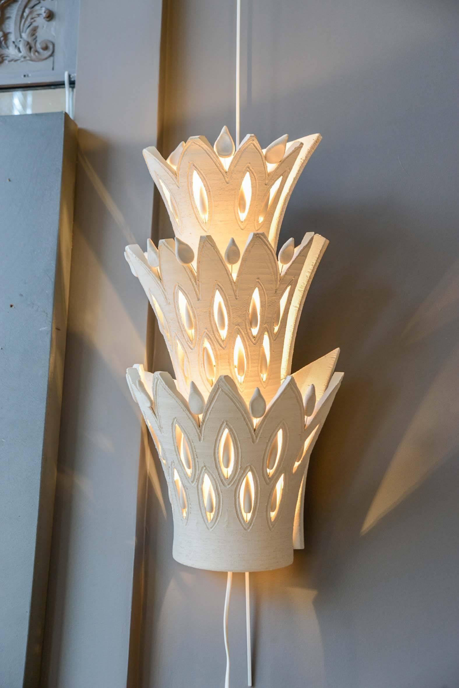 Pair of Ceramic Wall Sconces by Georges Pelletier 1