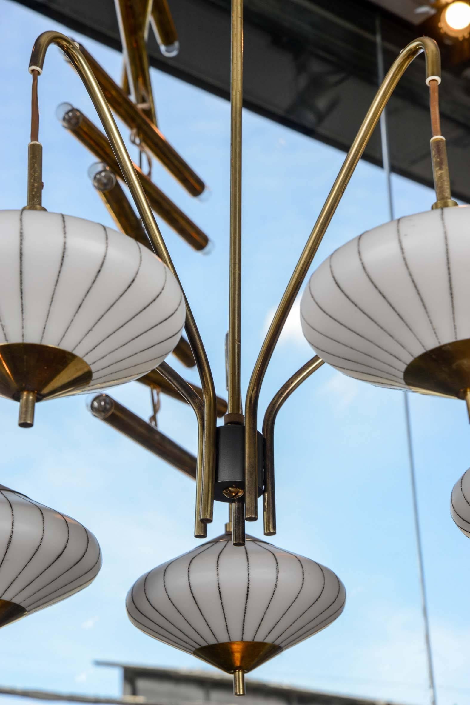 Mid-Century Modern Small Asian-Inspired Metal and Glass Chandelier﻿