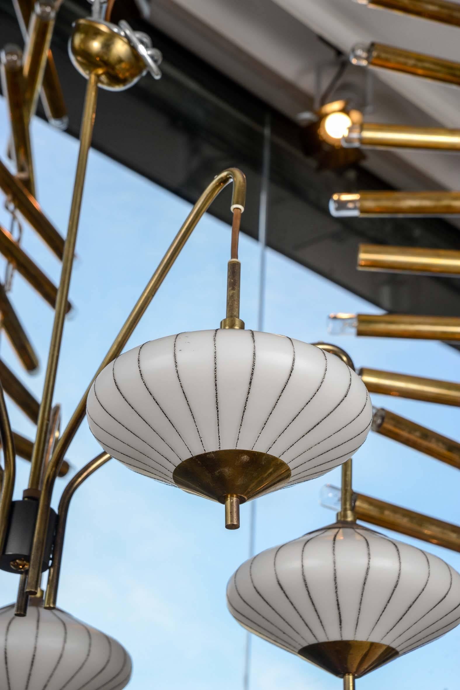 French Small Asian-Inspired Metal and Glass Chandelier﻿