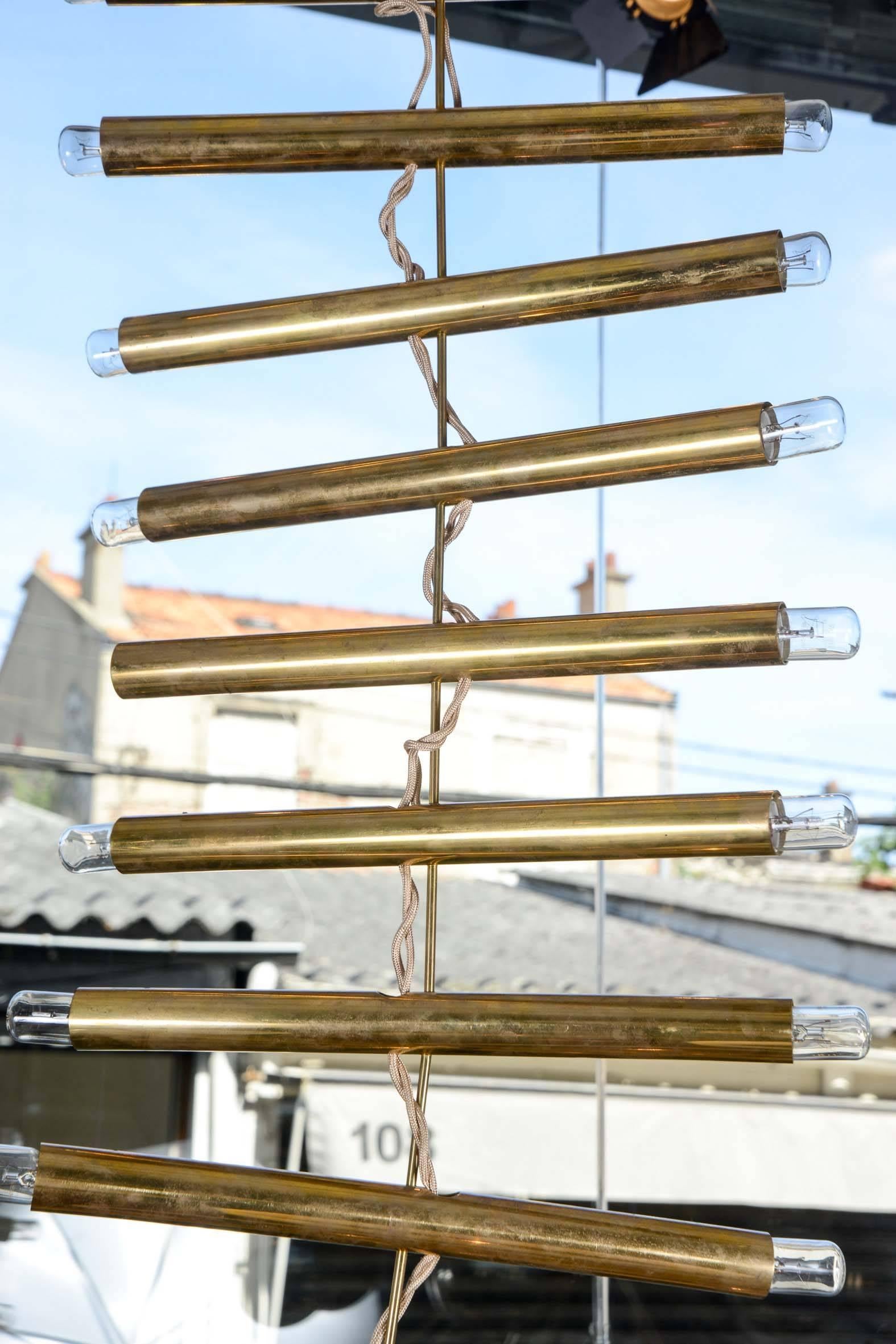 Italian Rare Pair of Giampiero Aloï for Lumi Brass Ladder Chandeliers