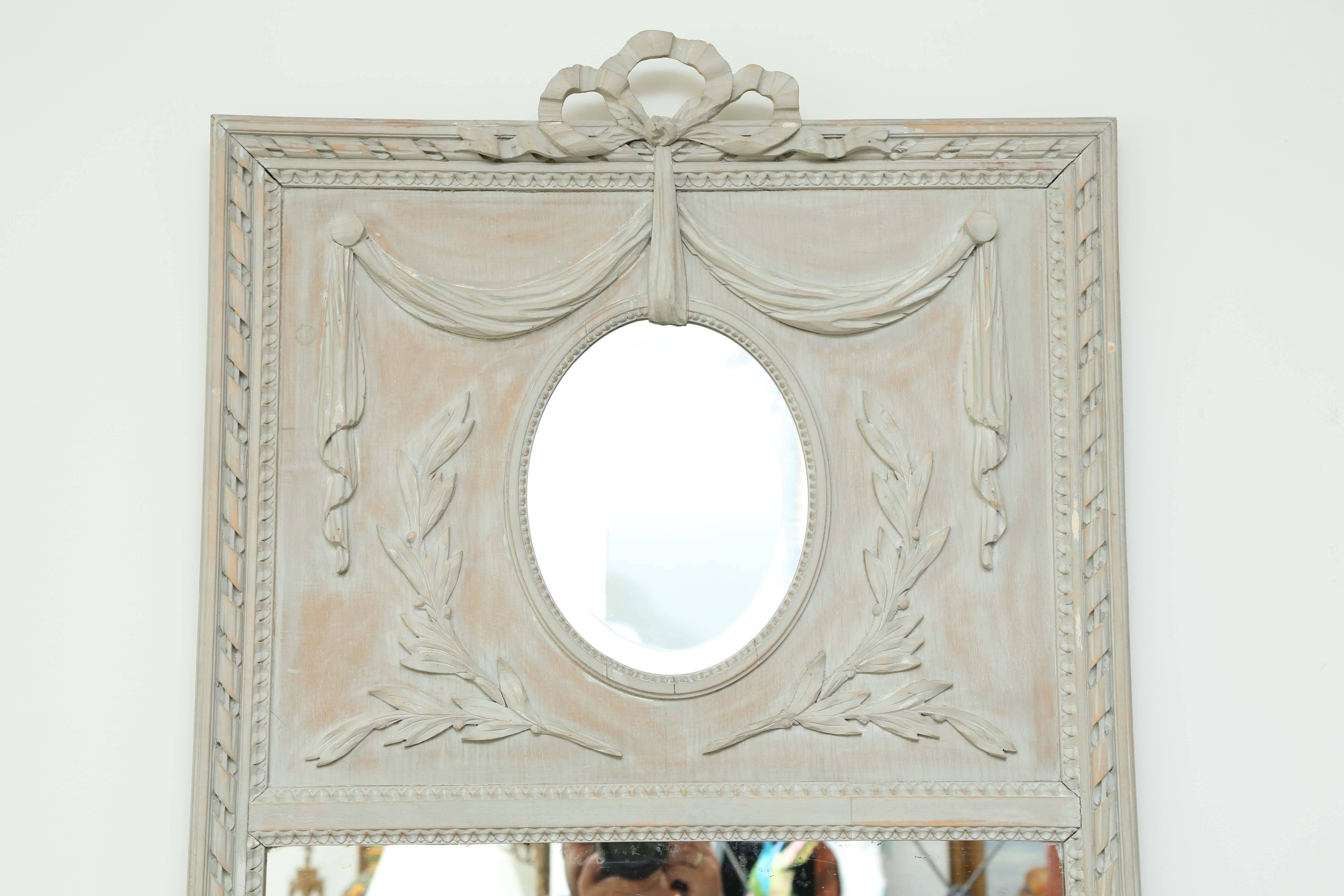 19th Century Painted French Pier Mirror In Good Condition In West Palm Beach, FL