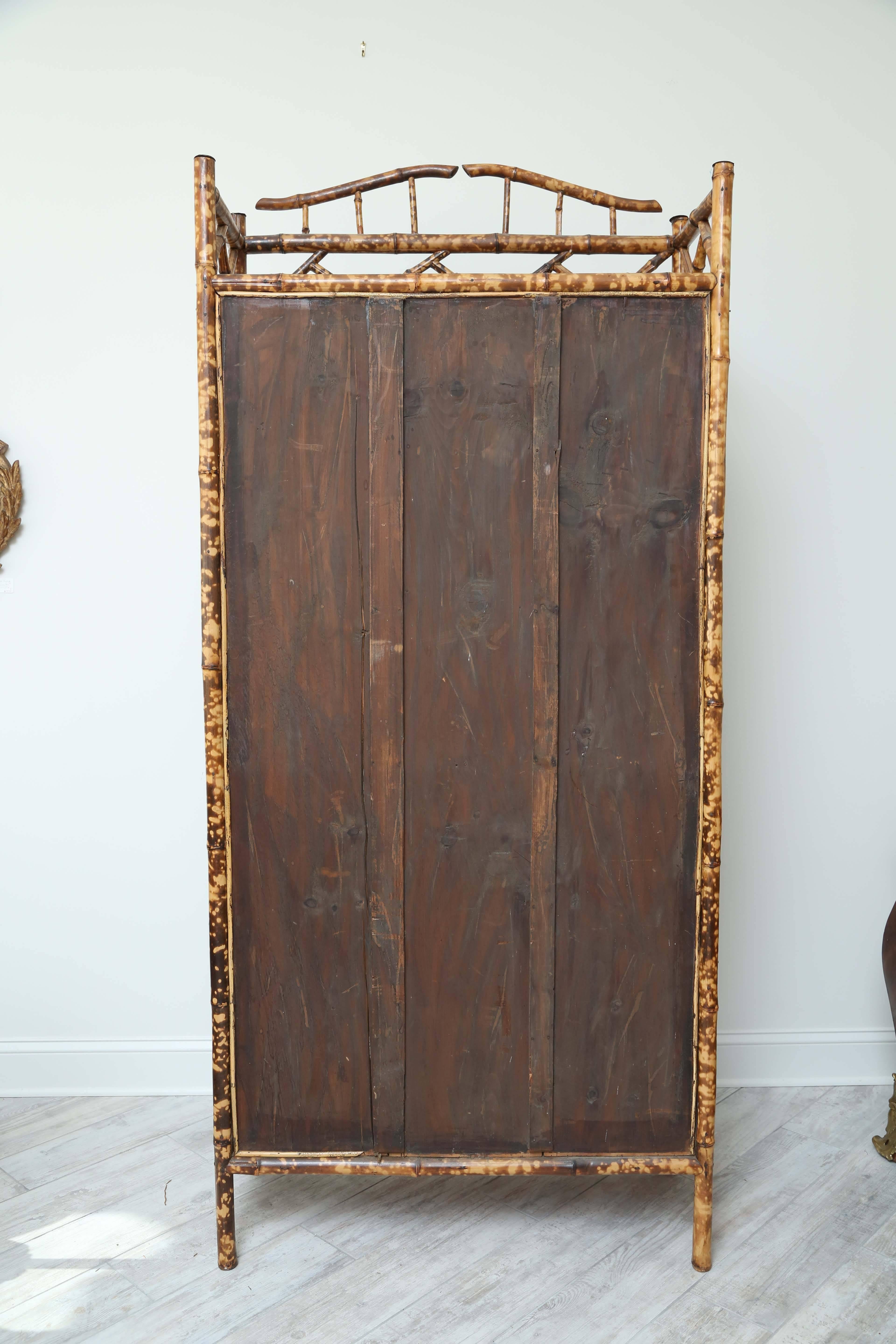 19th Century Antique Bamboo Cabinet with Chicken Wire Doors