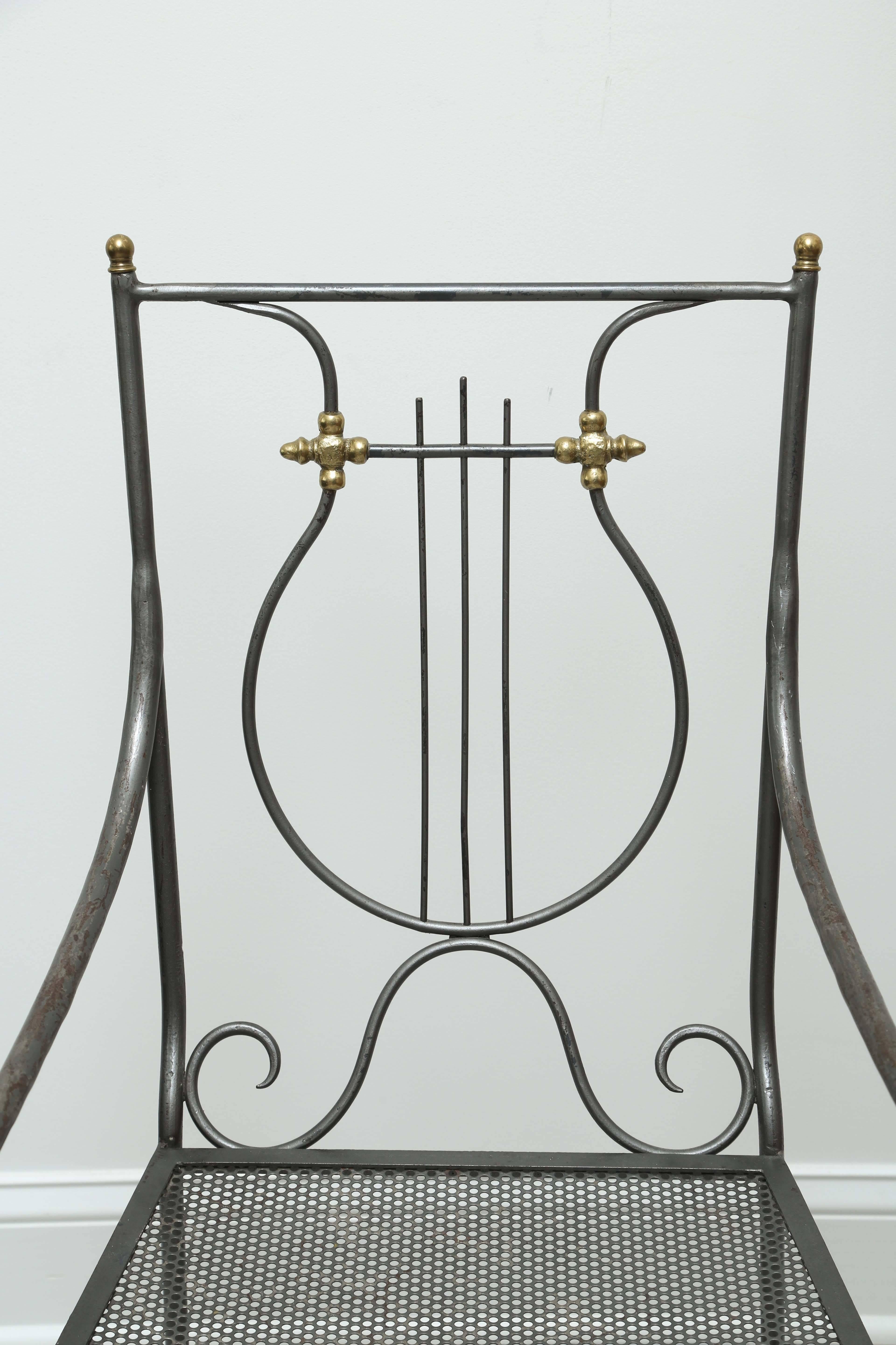 Italian Maison Jansen Style Iron and Brass Swan Armchair