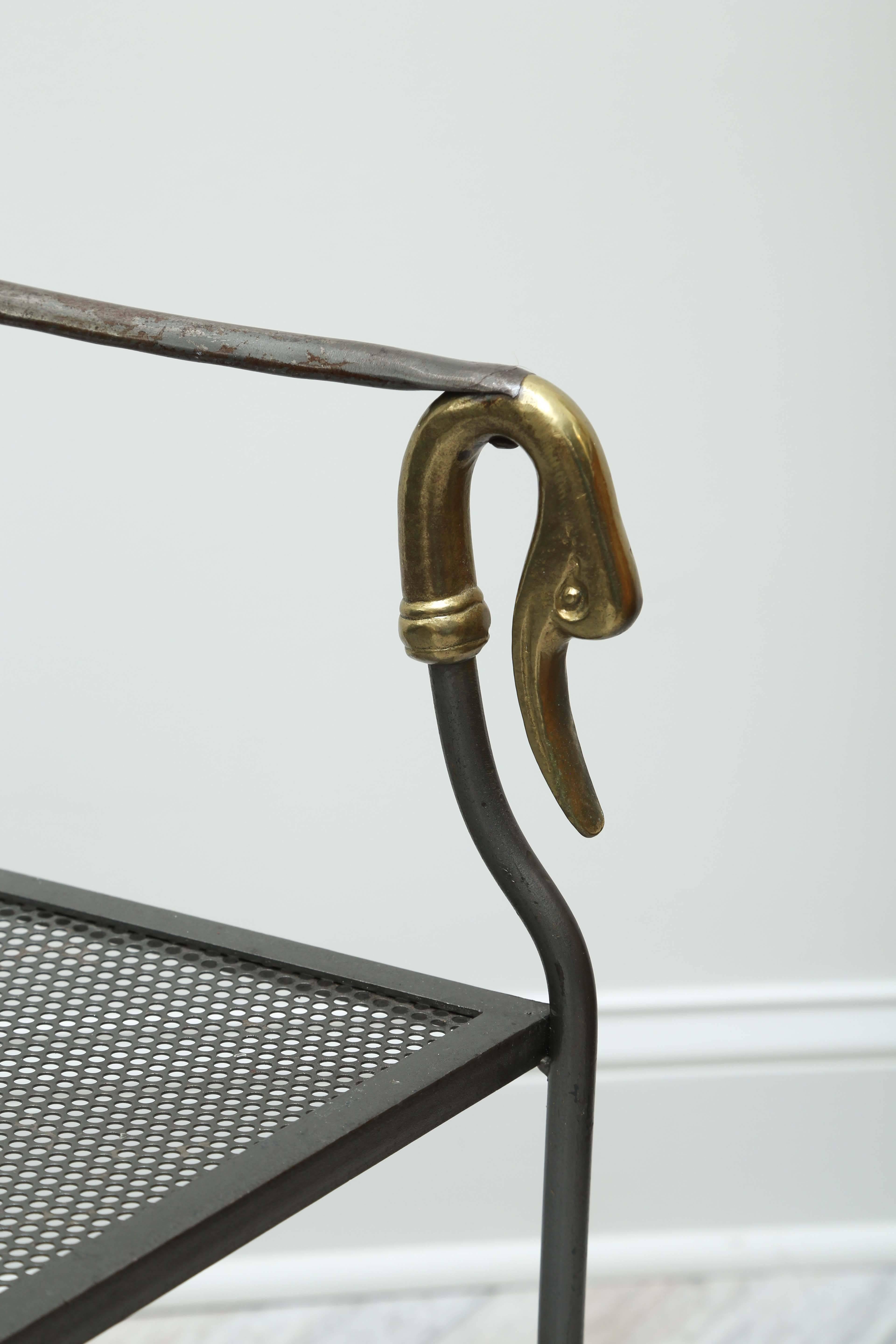 20th Century Maison Jansen Style Iron and Brass Swan Armchair