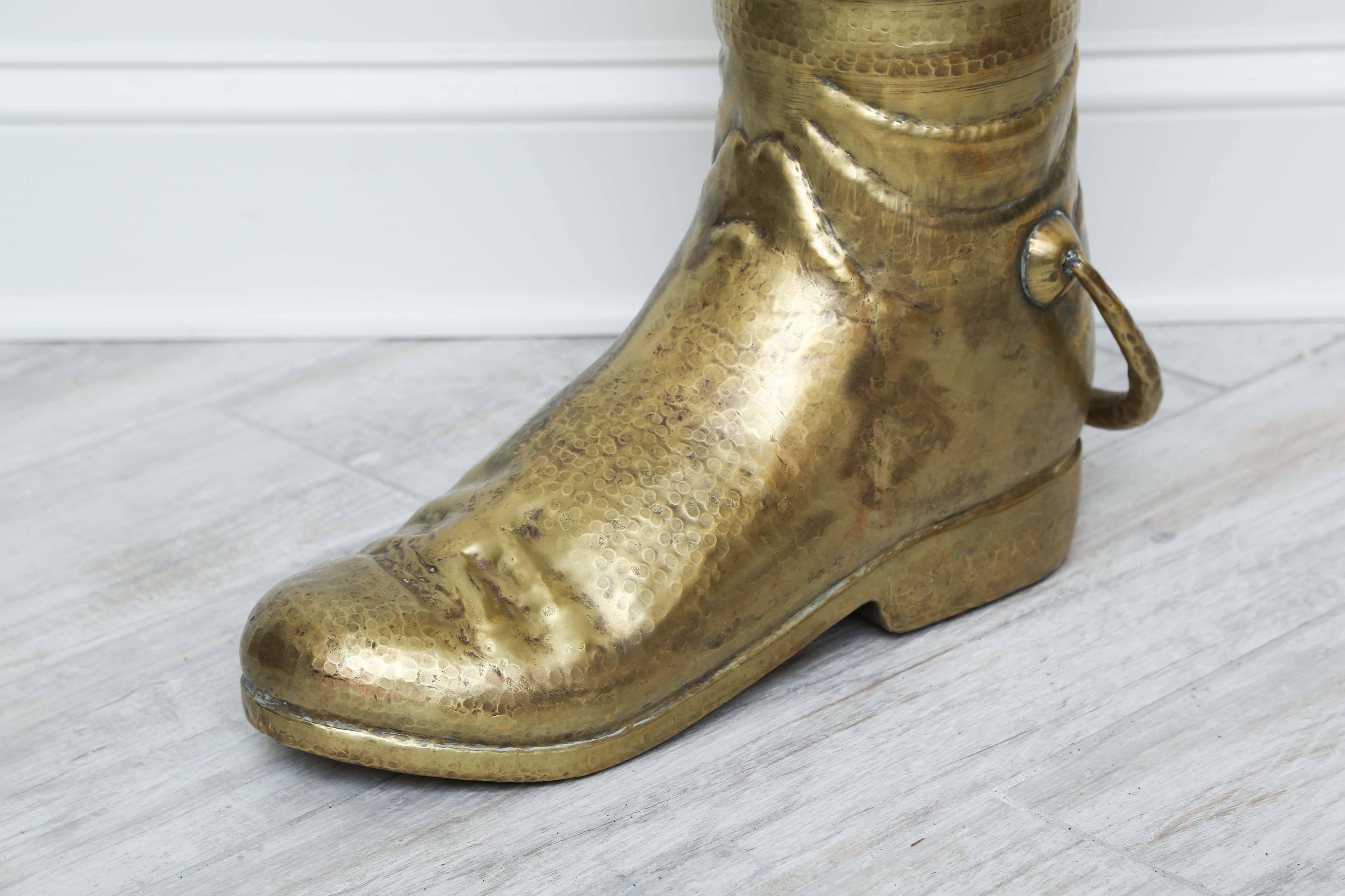 Italian Vintage Brass Boot Umbella Stand For Sale