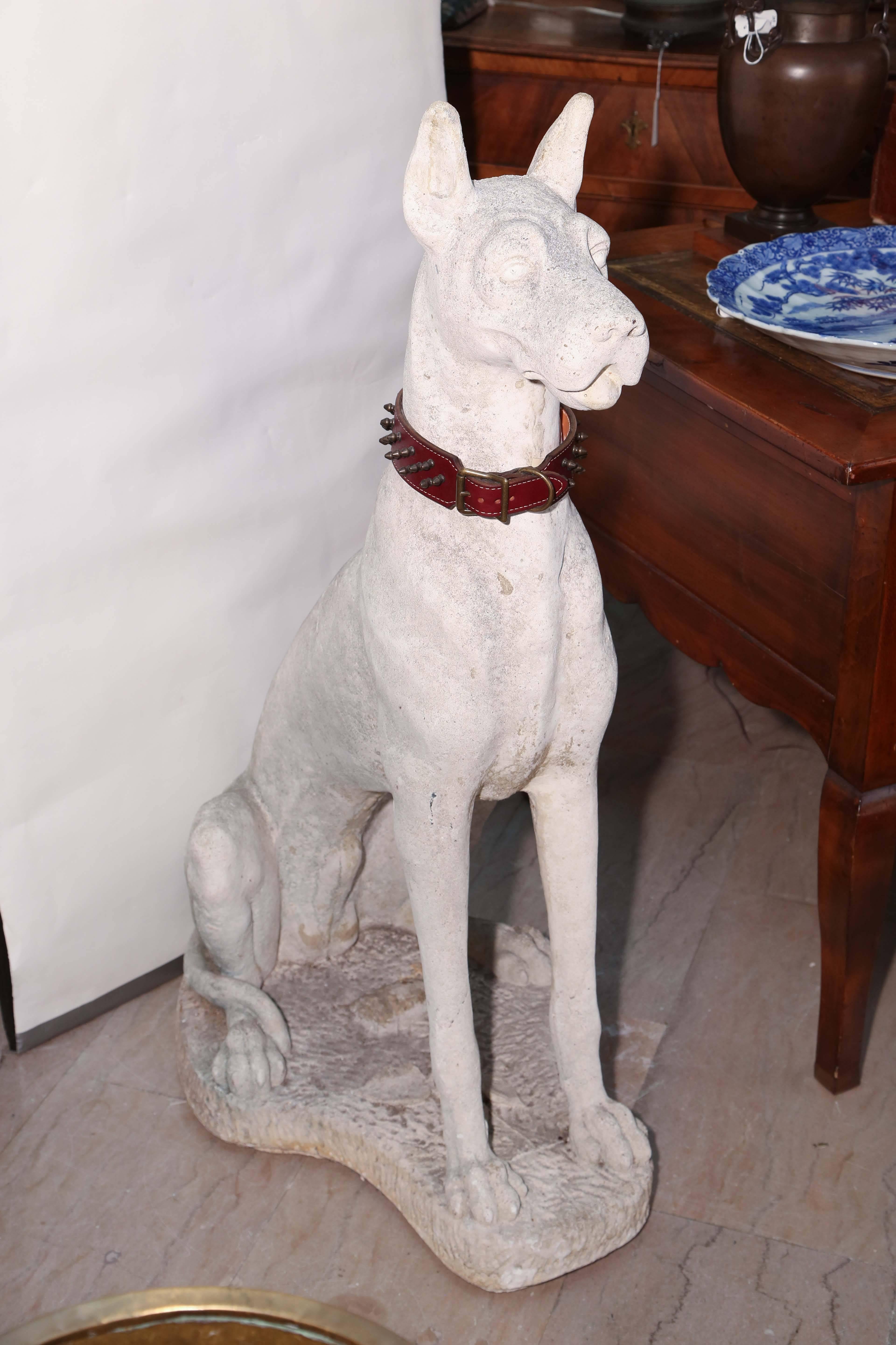 20th Century Pair of Lifesize Great Danes in Cast Stone