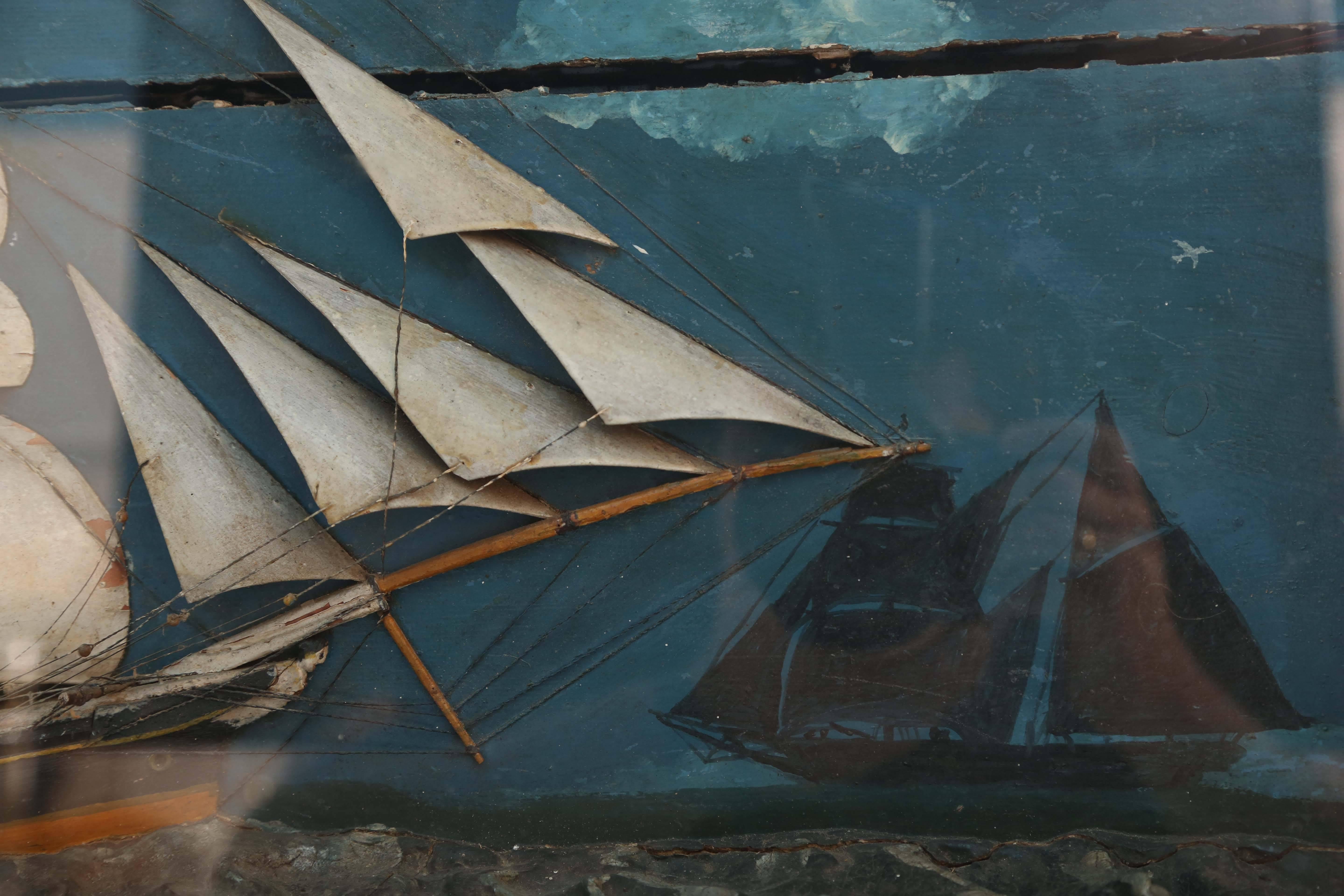 Hand-Carved Two Superb 19th Century Naval Sailing Ship Dioramas