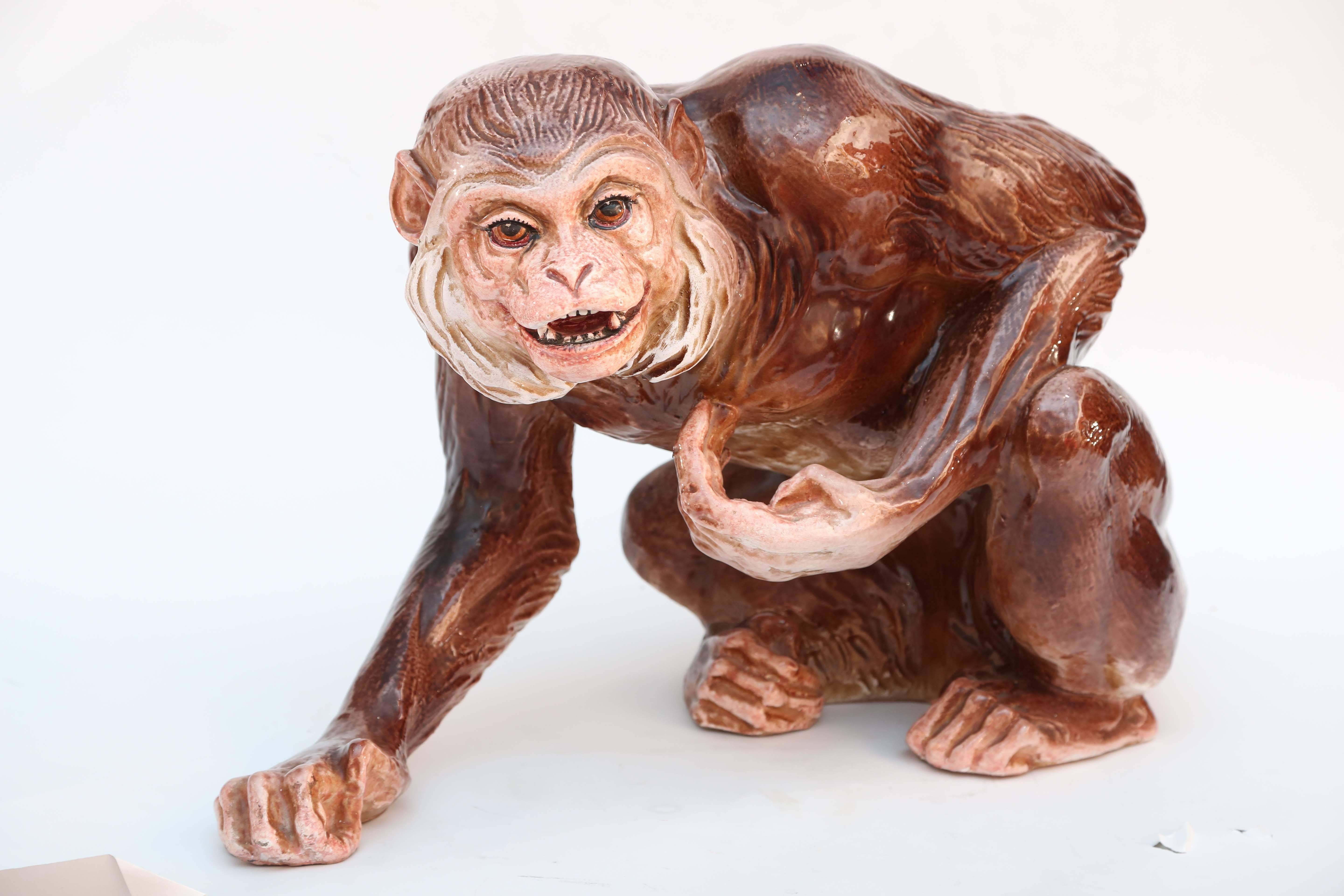 Hand-Painted Lifesize Terra Cotta Monkey