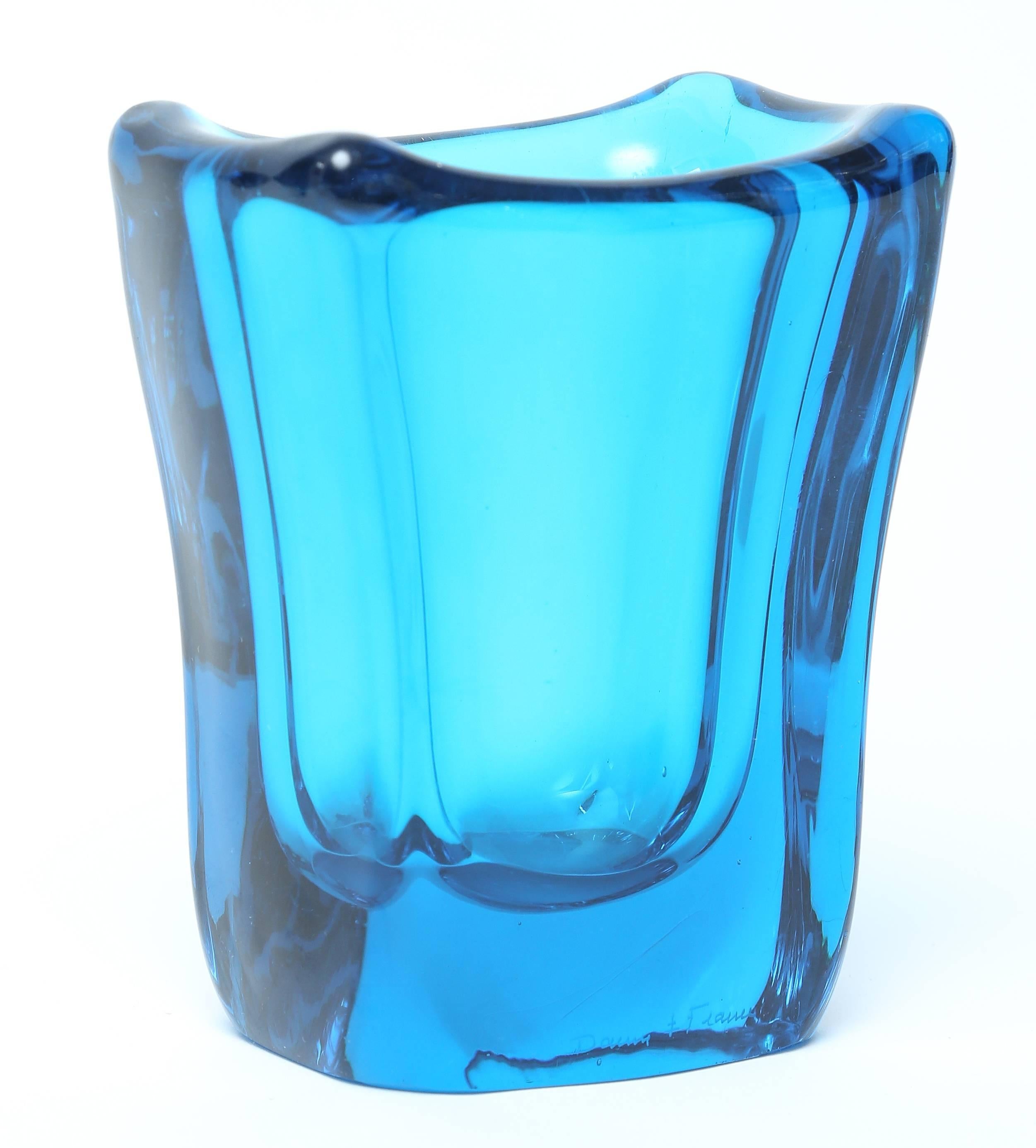 Mid-Century Modern Daum France Thick Blown Cobalt Glass Vases / Center Table In Good Condition For Sale In Miami, FL