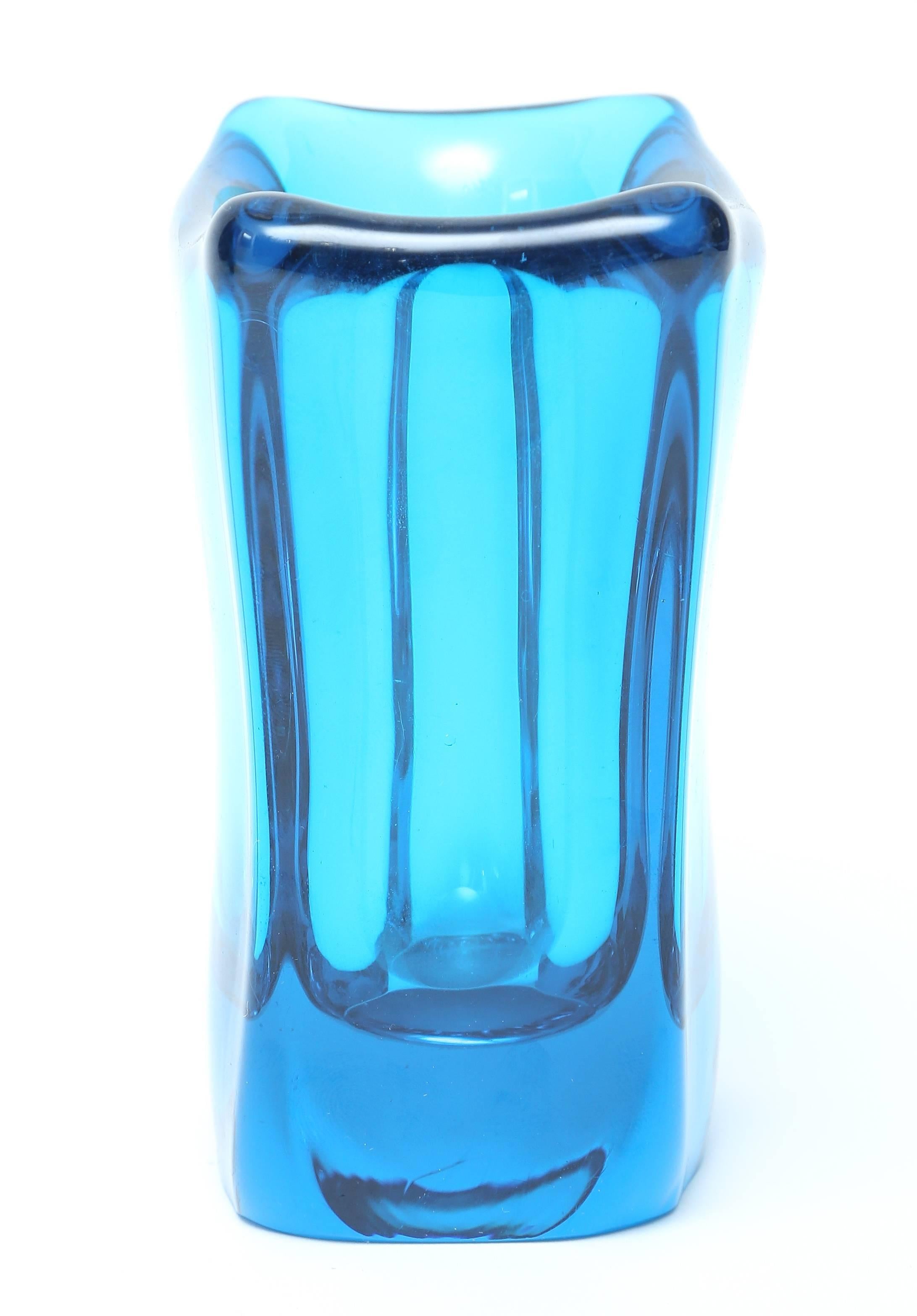 20th Century Mid-Century Modern Daum France Thick Blown Cobalt Glass Vases / Center Table For Sale