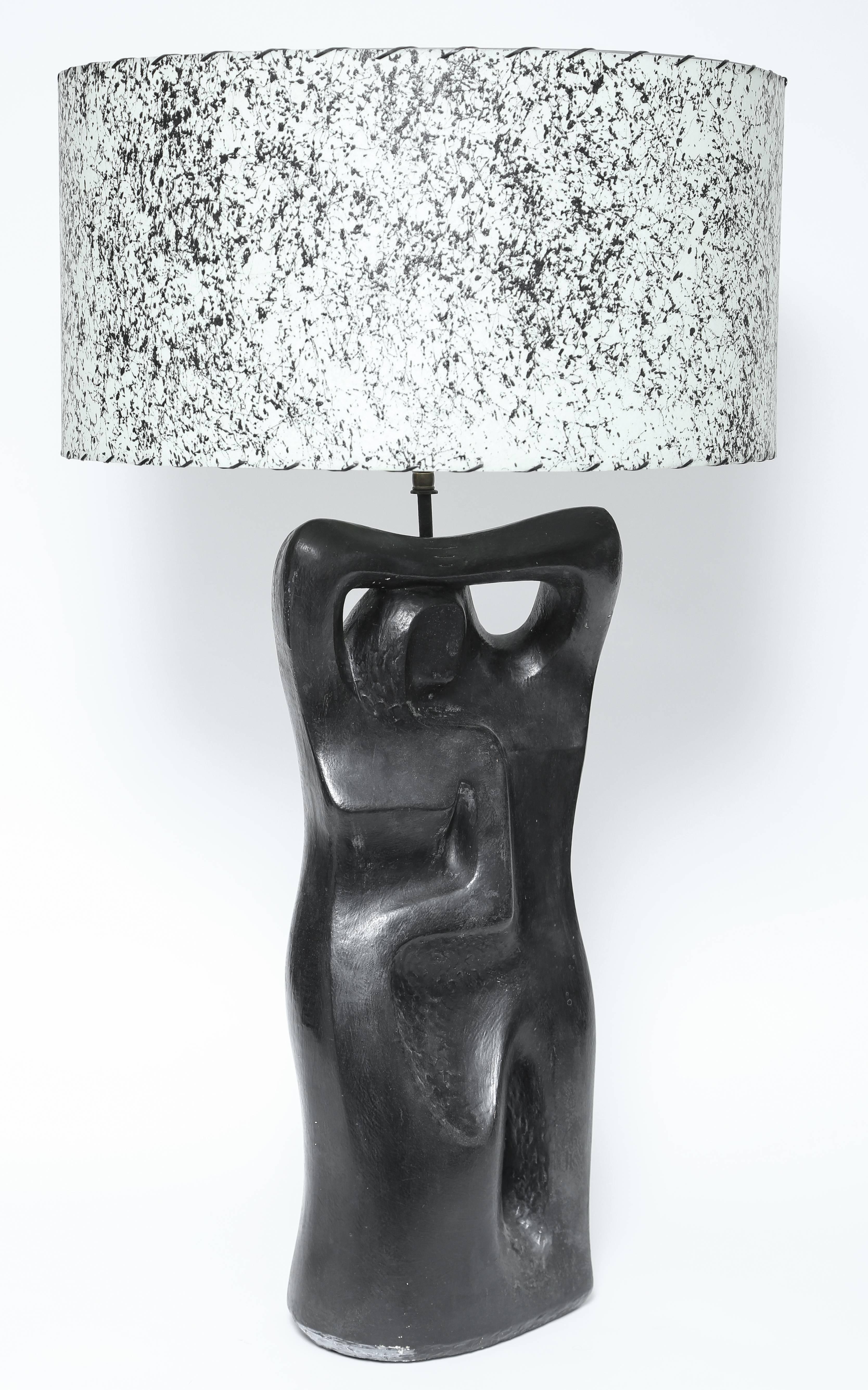 Painted Large Mid-Century Modern Georges Jouve Style Sculptural Plaster Table Lamp