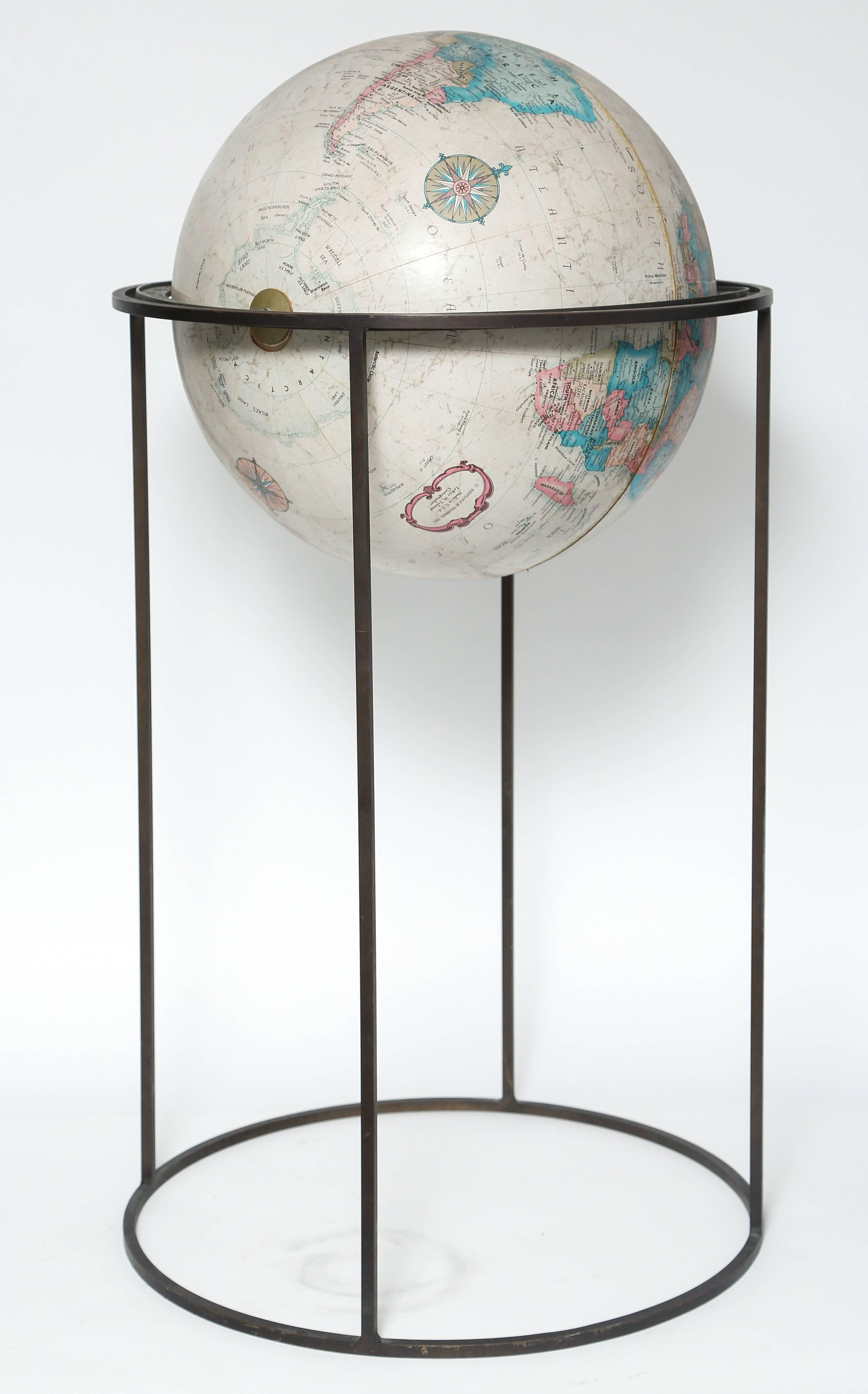 American Mid-Century Modern Paul McCobb Replogle Terrestrial Globe Brass Stand For Sale
