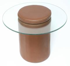 Pair of Mid-Century Modern French Adnet Style Leather/ Glass Side/ End Tables