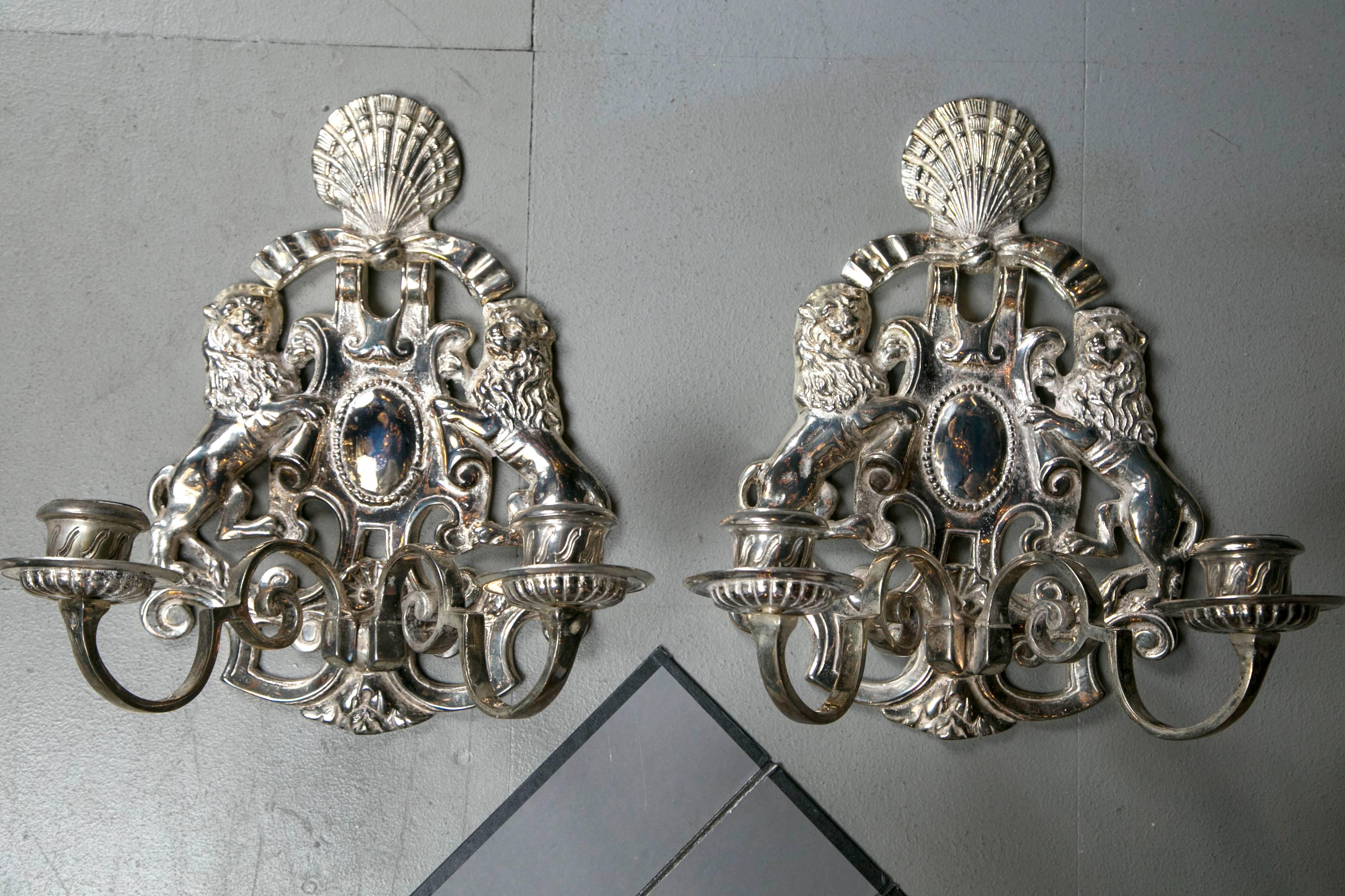 A fabulous set of silver plated Caldwell sconces three pair available, priced per pair.