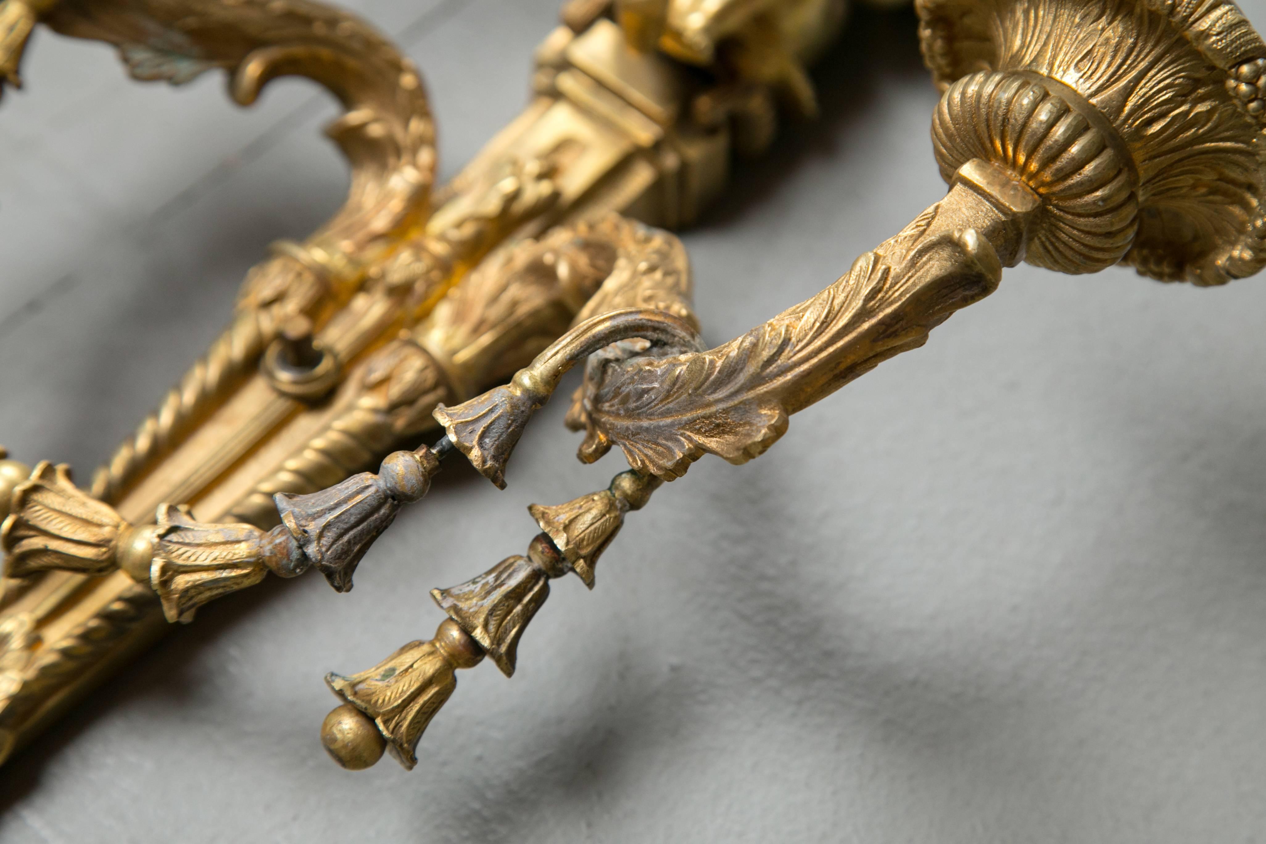 Pair of Gilt Bronze Sconces For Sale 2