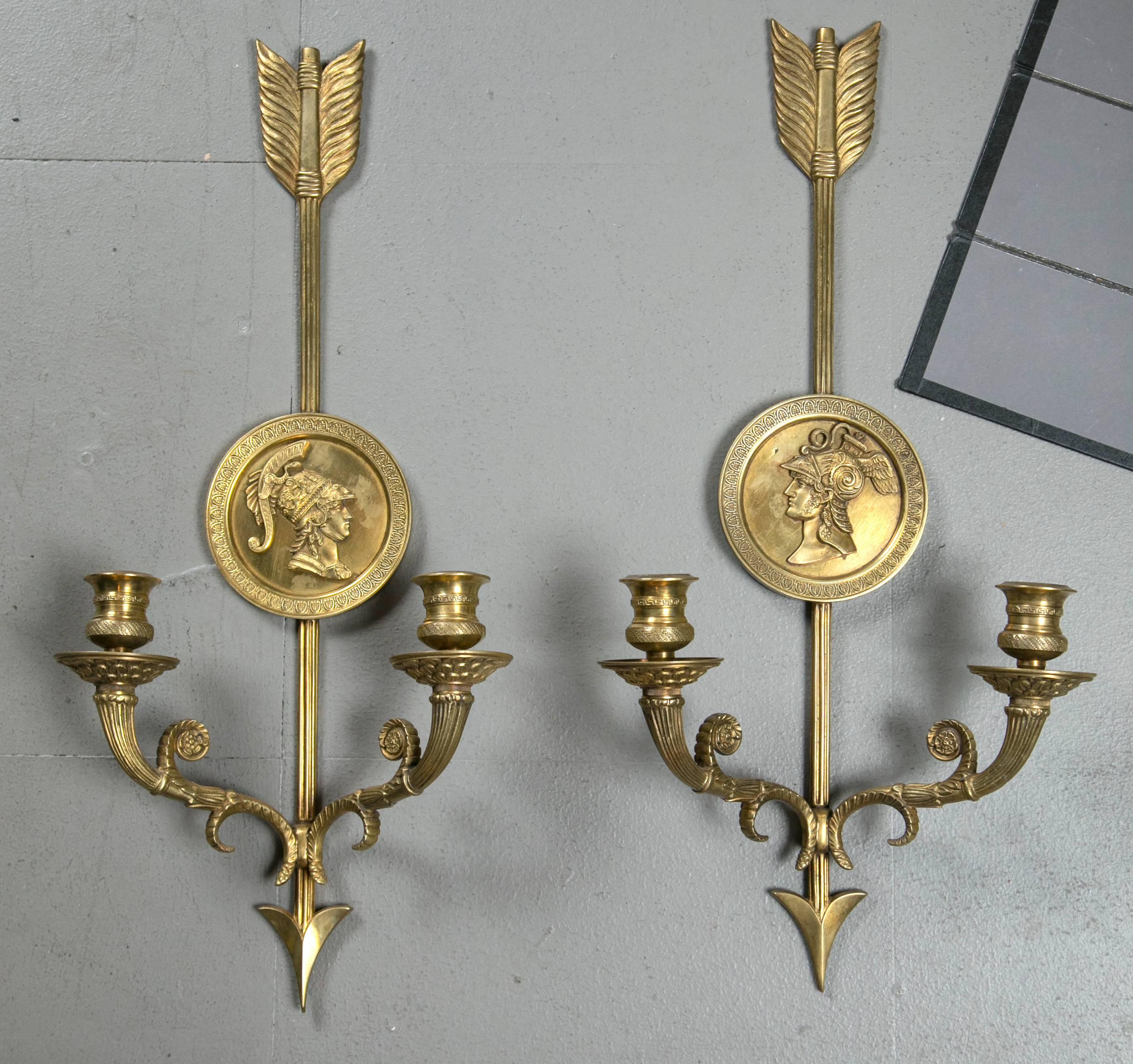 French Empire style double-light arrow and medallion motif, circa 1900.
 