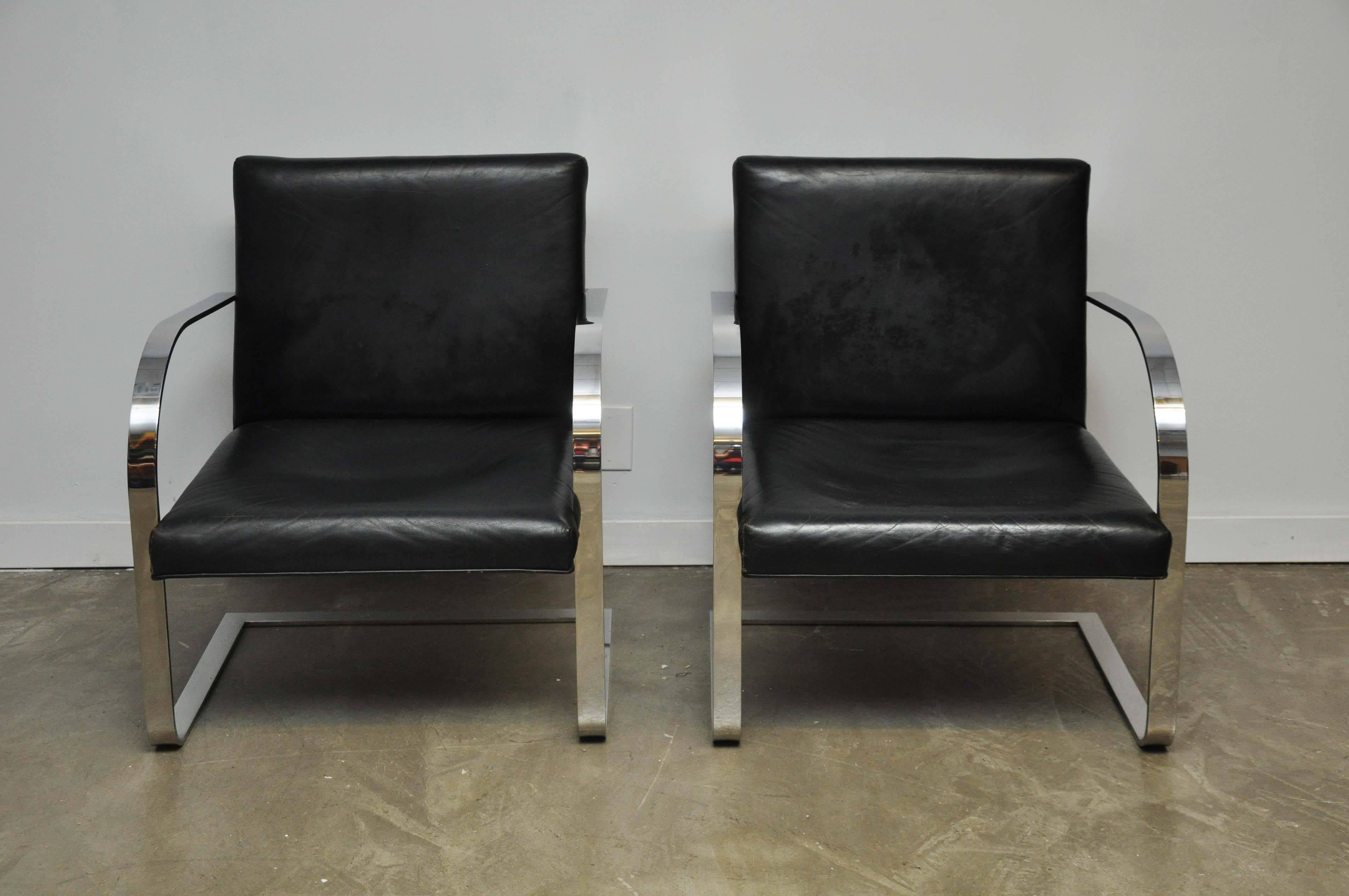 American Rare 1960s Mies van der Rohe Brno Lounge Chairs by Brueton