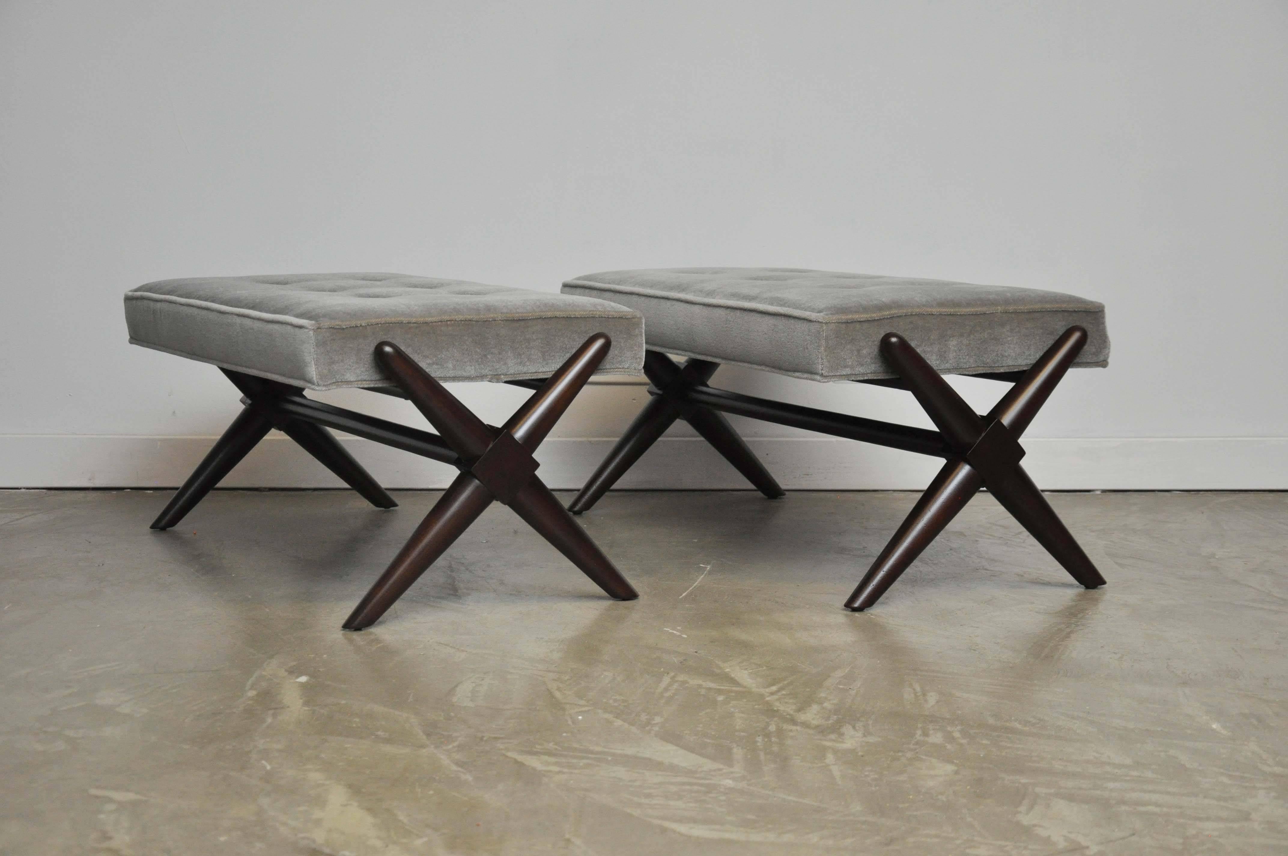 Mid-Century Modern T.H. Robsjohn-Gibbings Pair of X-Base Trestle Benches