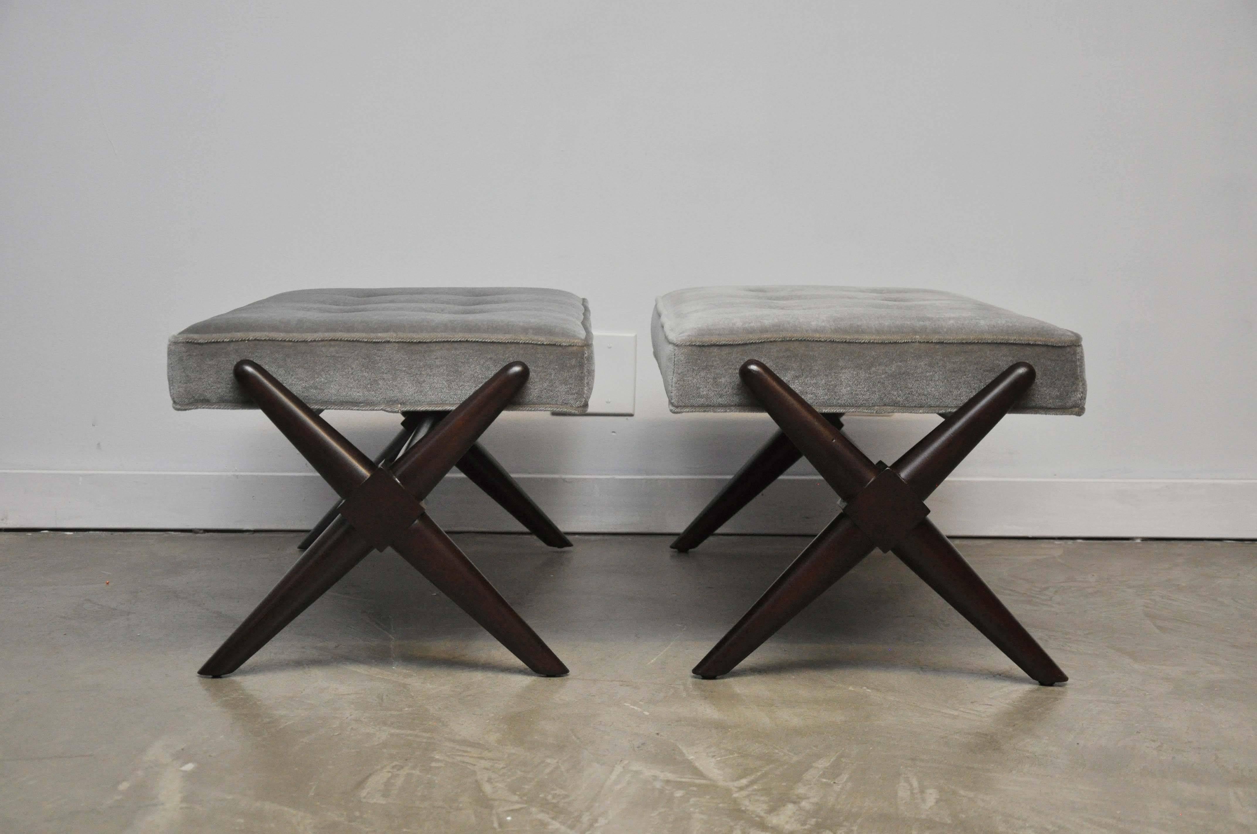 American T.H. Robsjohn-Gibbings Pair of X-Base Trestle Benches