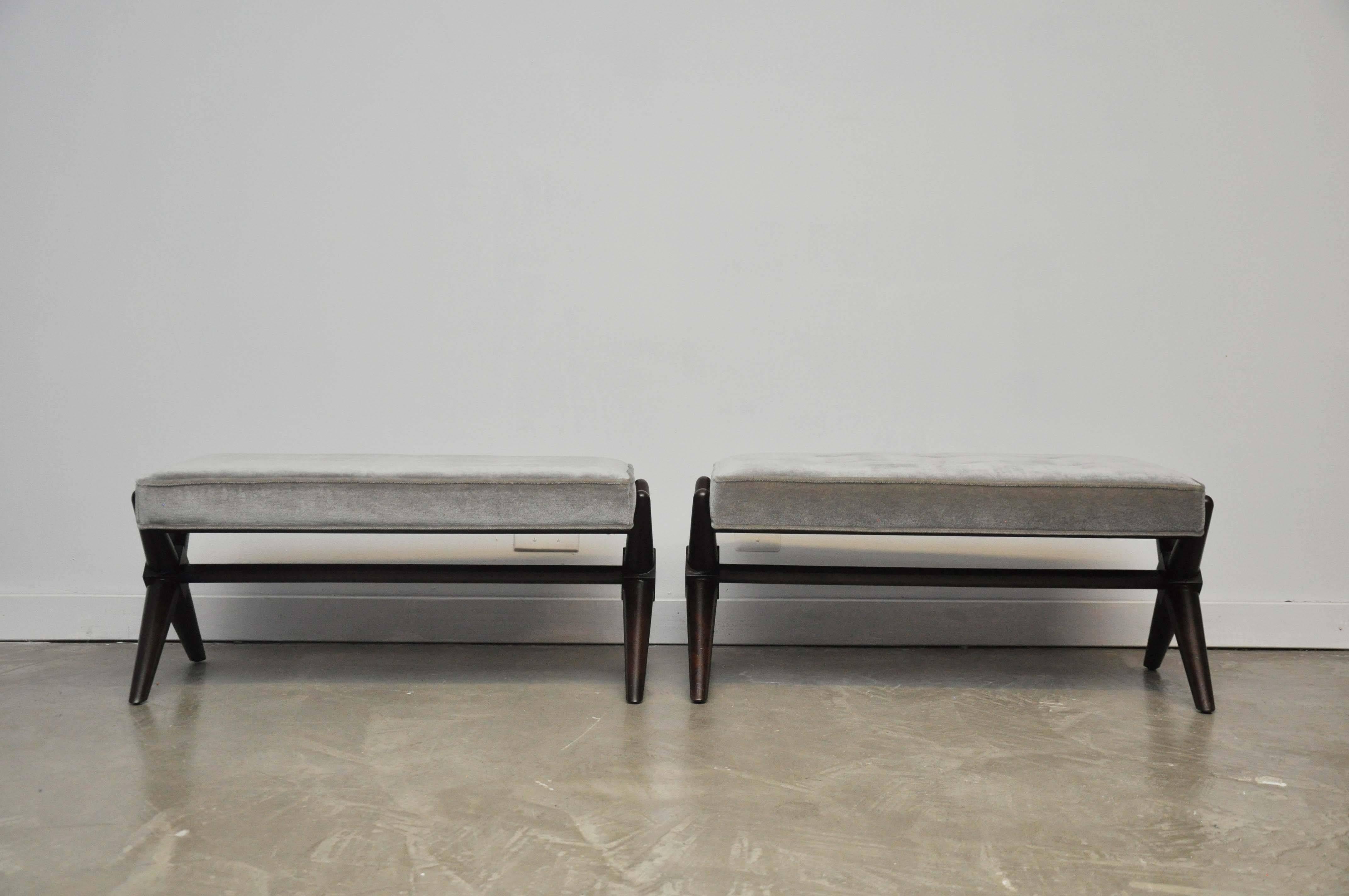 T.H. Robsjohn-Gibbings Pair of X-Base Trestle Benches In Excellent Condition In Chicago, IL