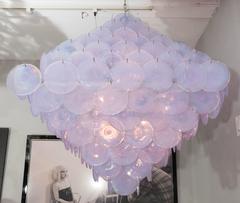 Grand lustre à disques irisé Alex en verre de Murano en forme de double pyramide