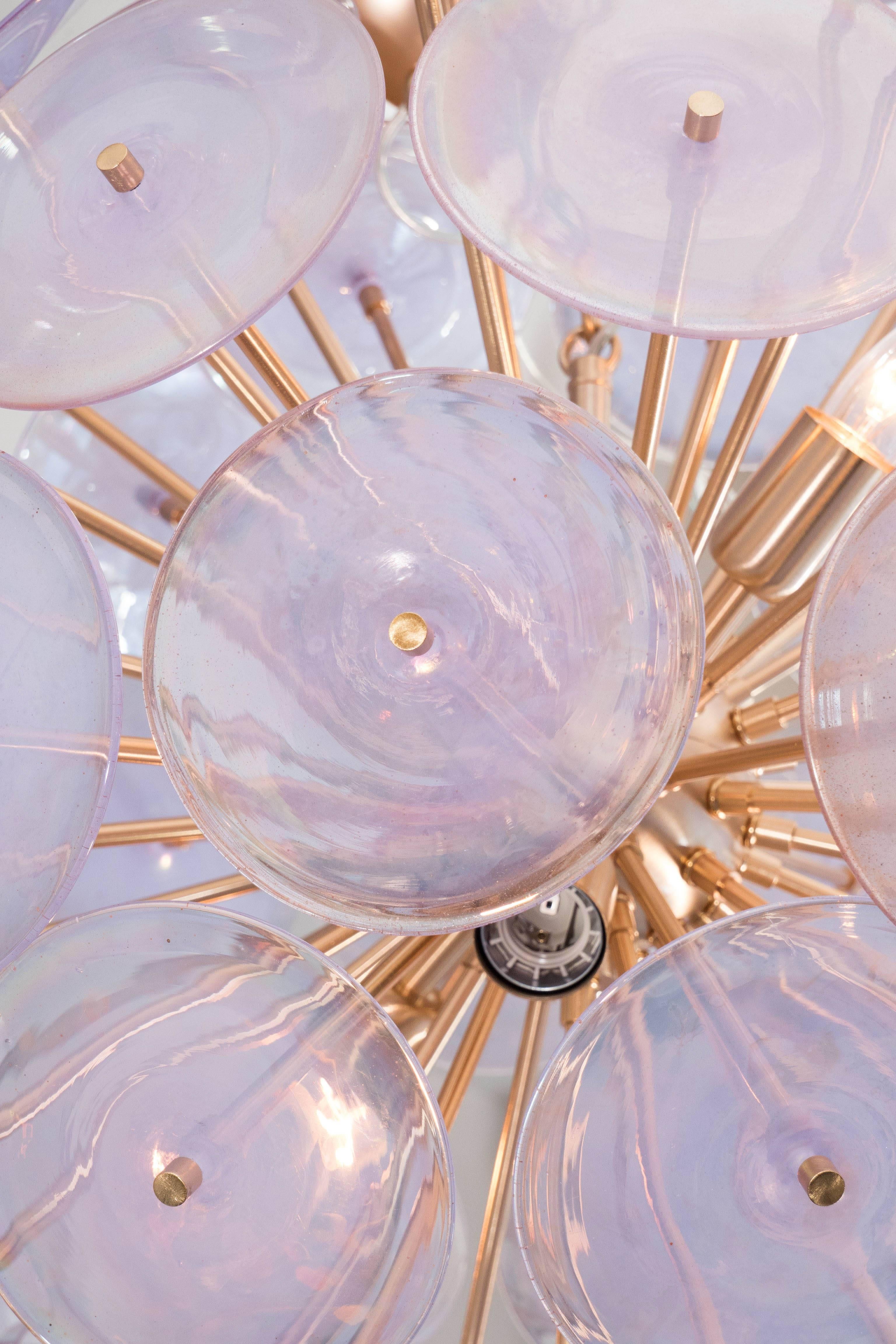 Polished Alex Iridescent Murano Glass Disc Sputnik Chandelier For Sale