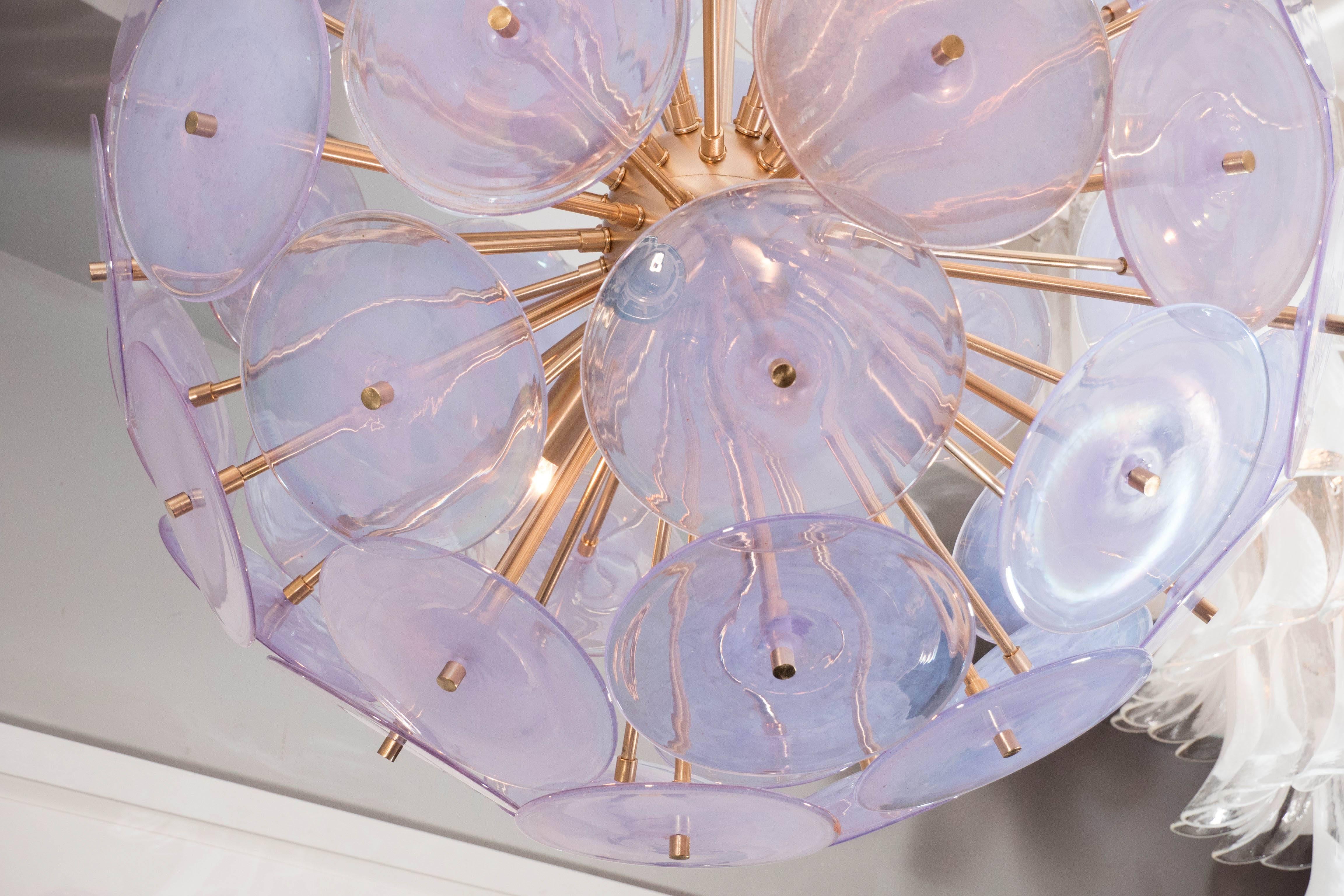 Modern Alex Iridescent Murano Glass Disc Sputnik Chandelier For Sale
