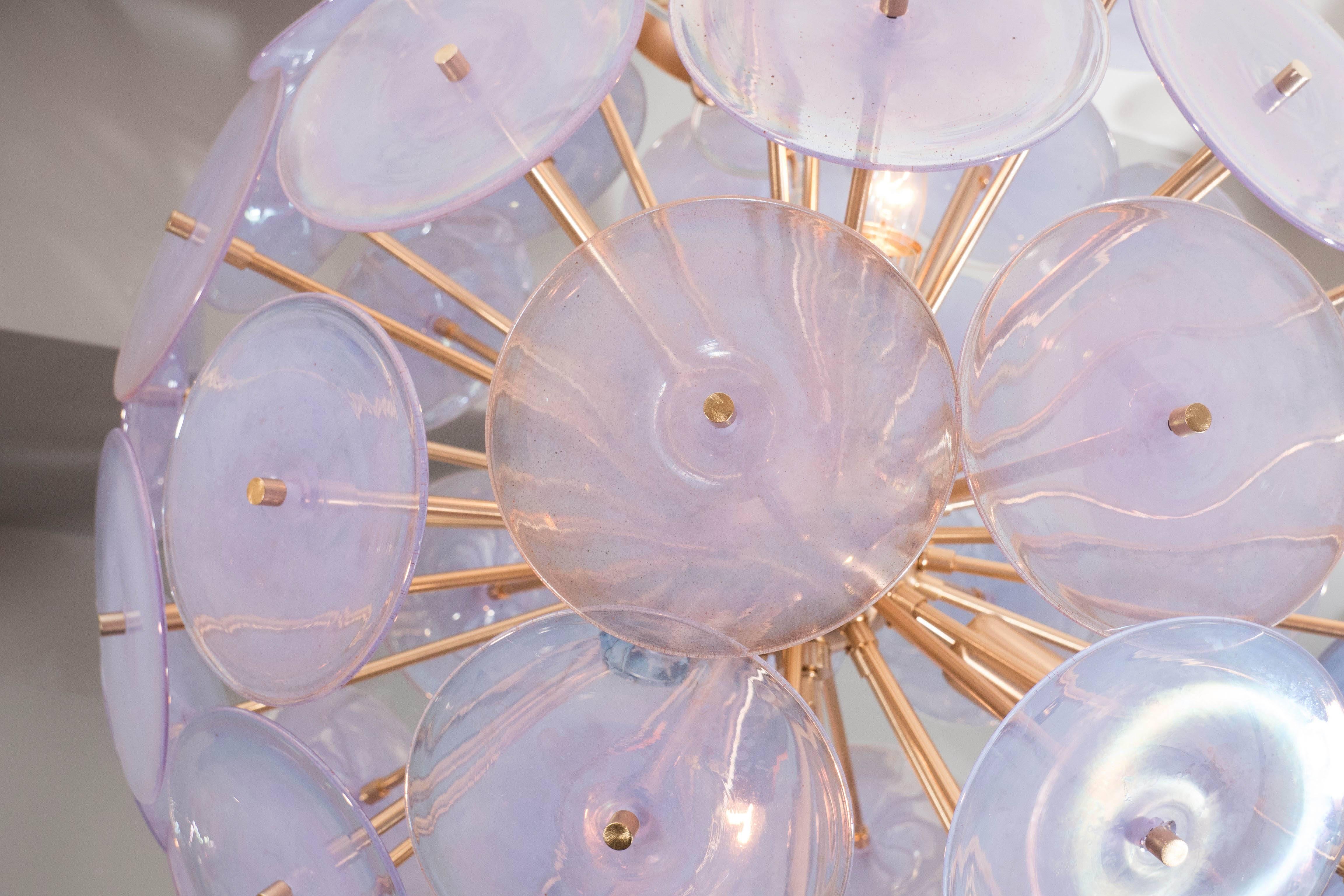 Italian Alex Iridescent Murano Glass Disc Sputnik Chandelier For Sale