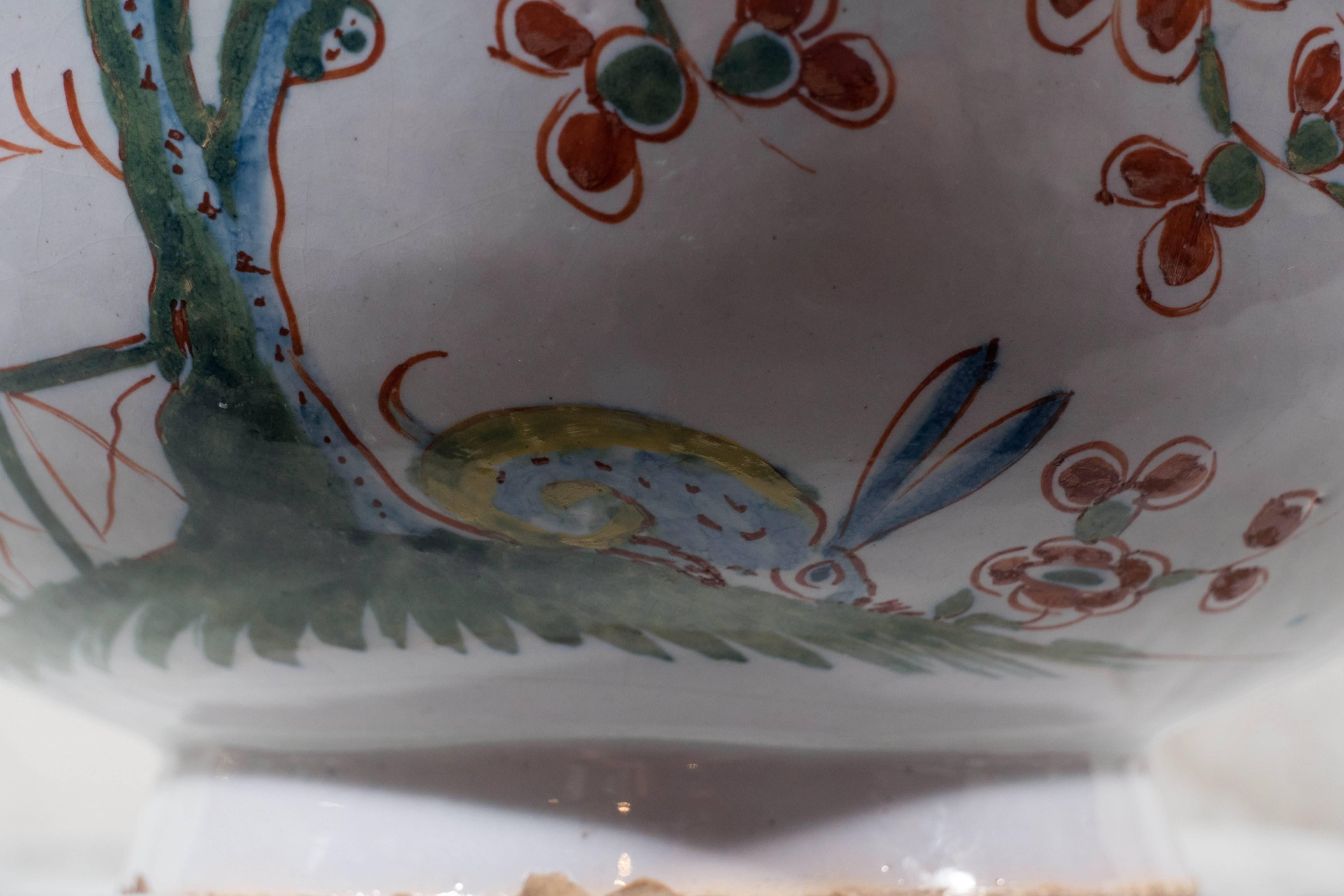 Rococo Large Antique Delft Bowl Polychrome Colors
