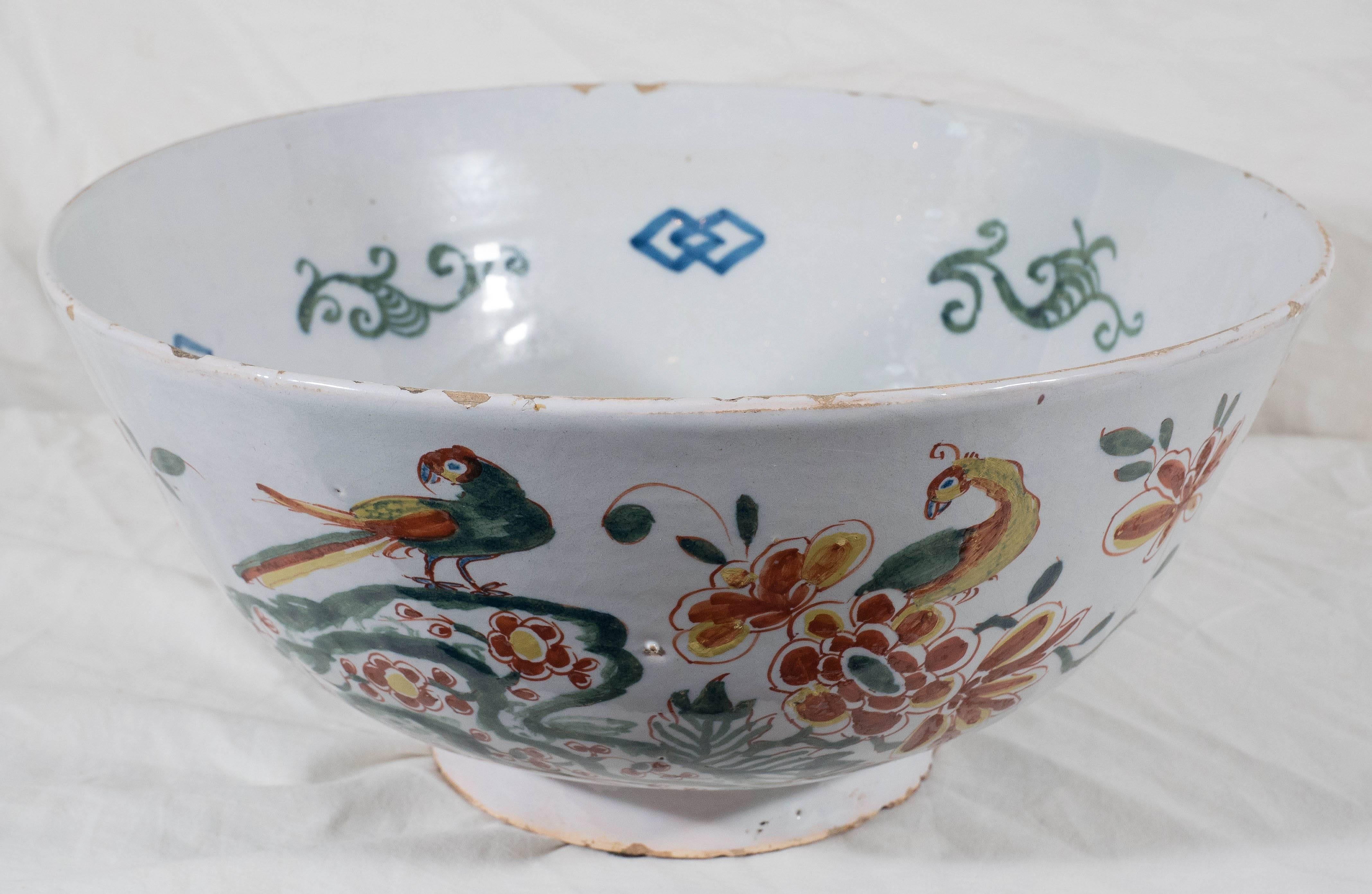 Large Antique Delft Bowl Polychrome Colors 2