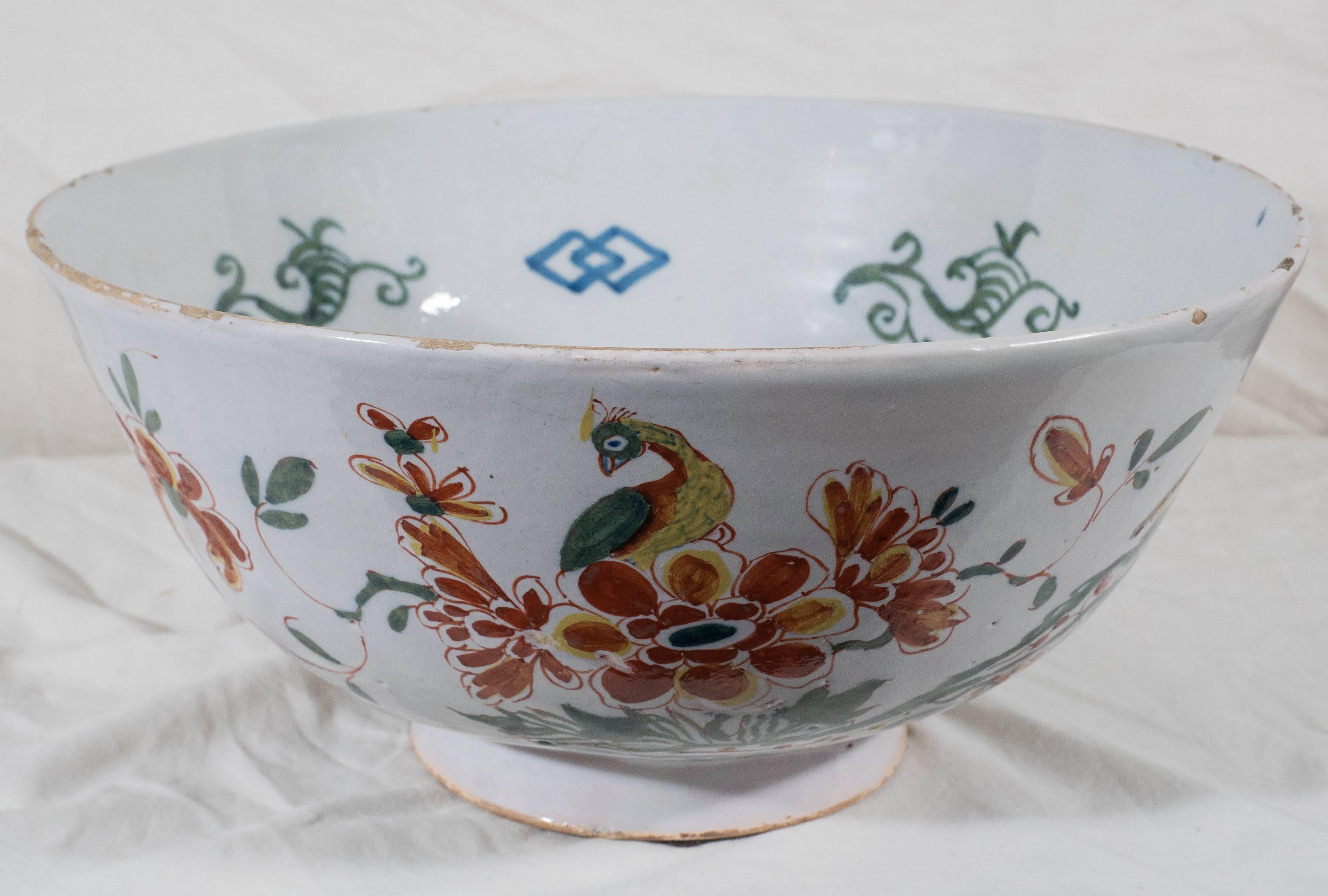 Large Antique Delft Bowl Polychrome Colors 3