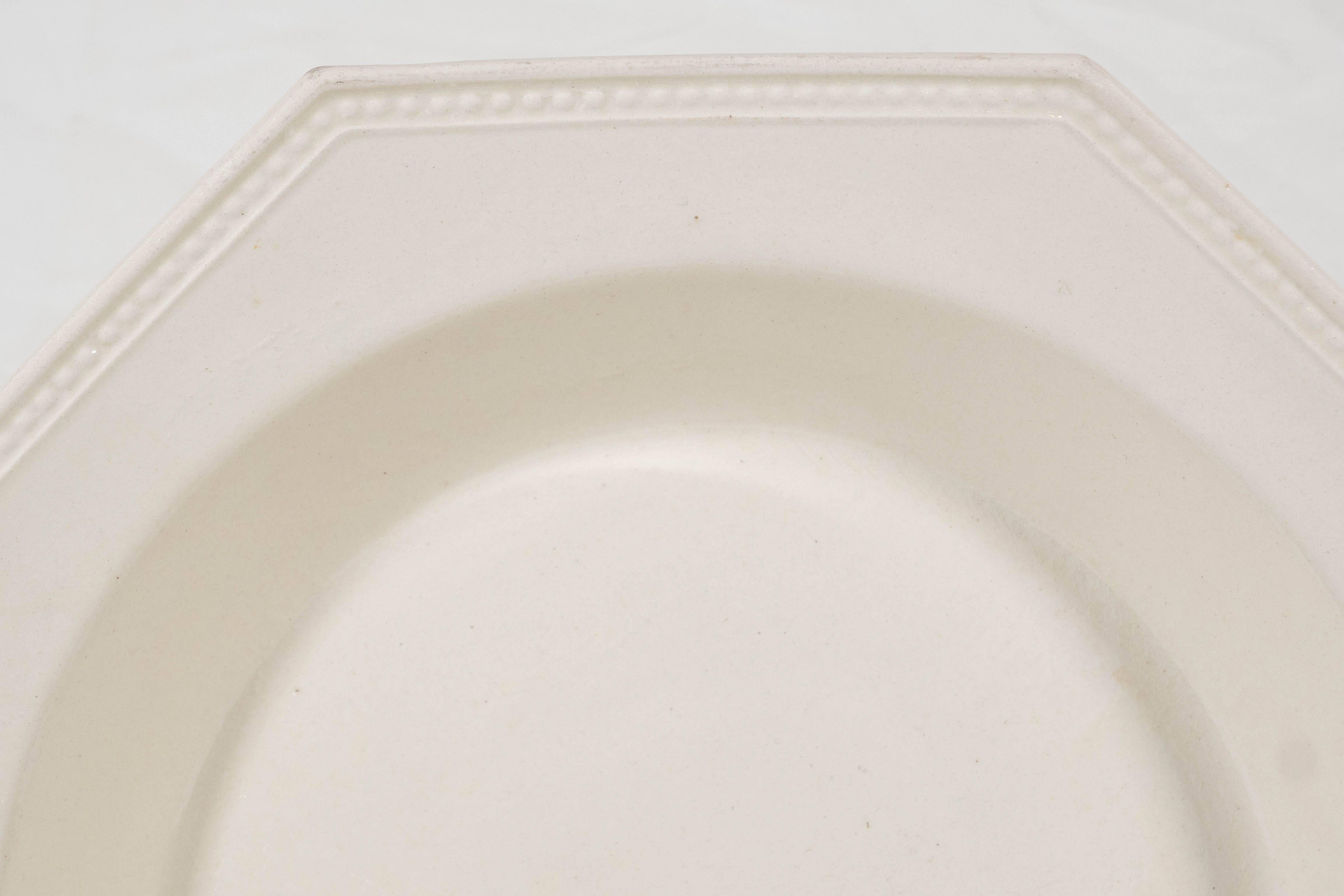 Neoclassical  Dozen Montereau Creamware Dishes Octagonal