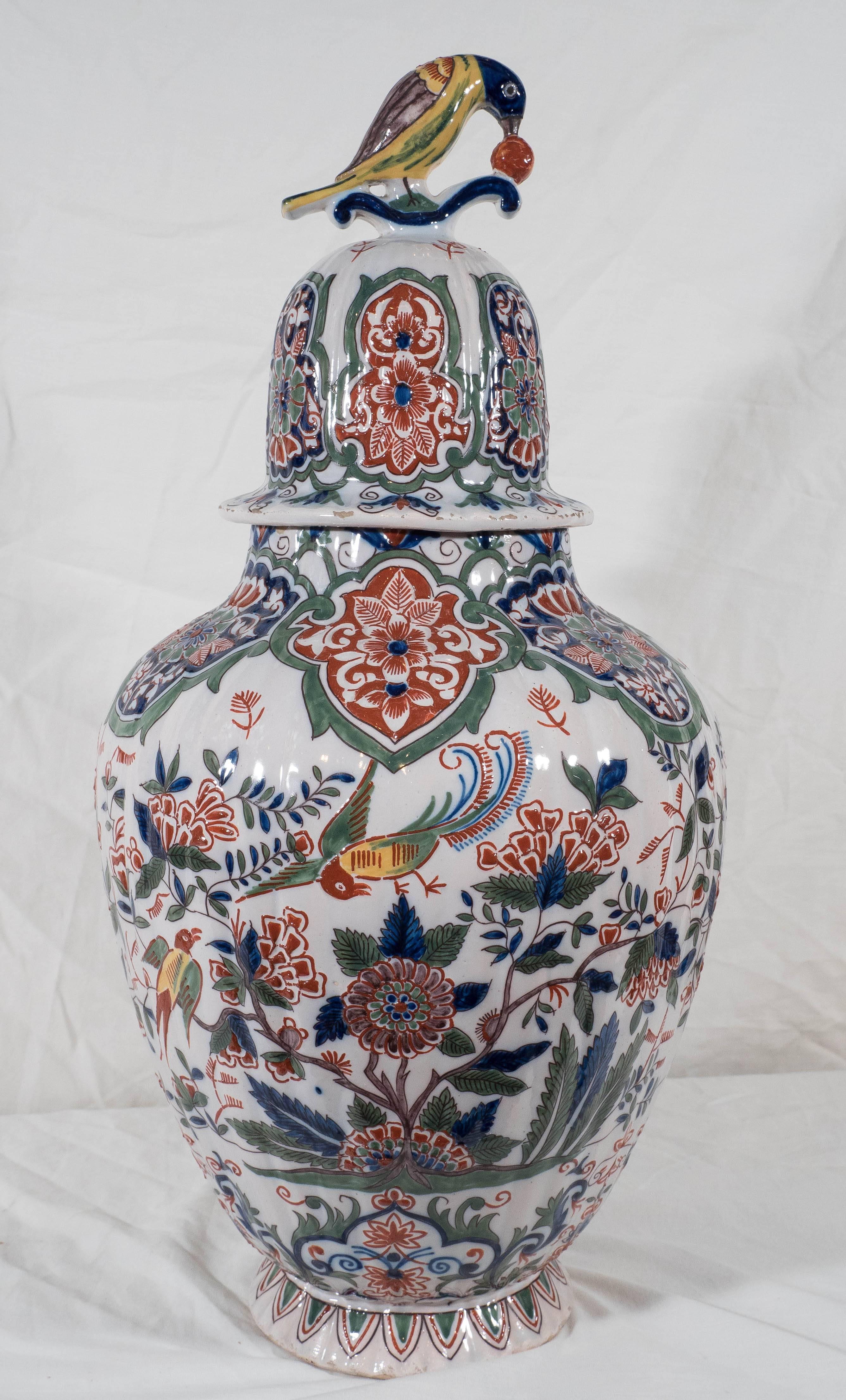 Pair Delft Ginger Jars Painted in Polychrome Colors 2