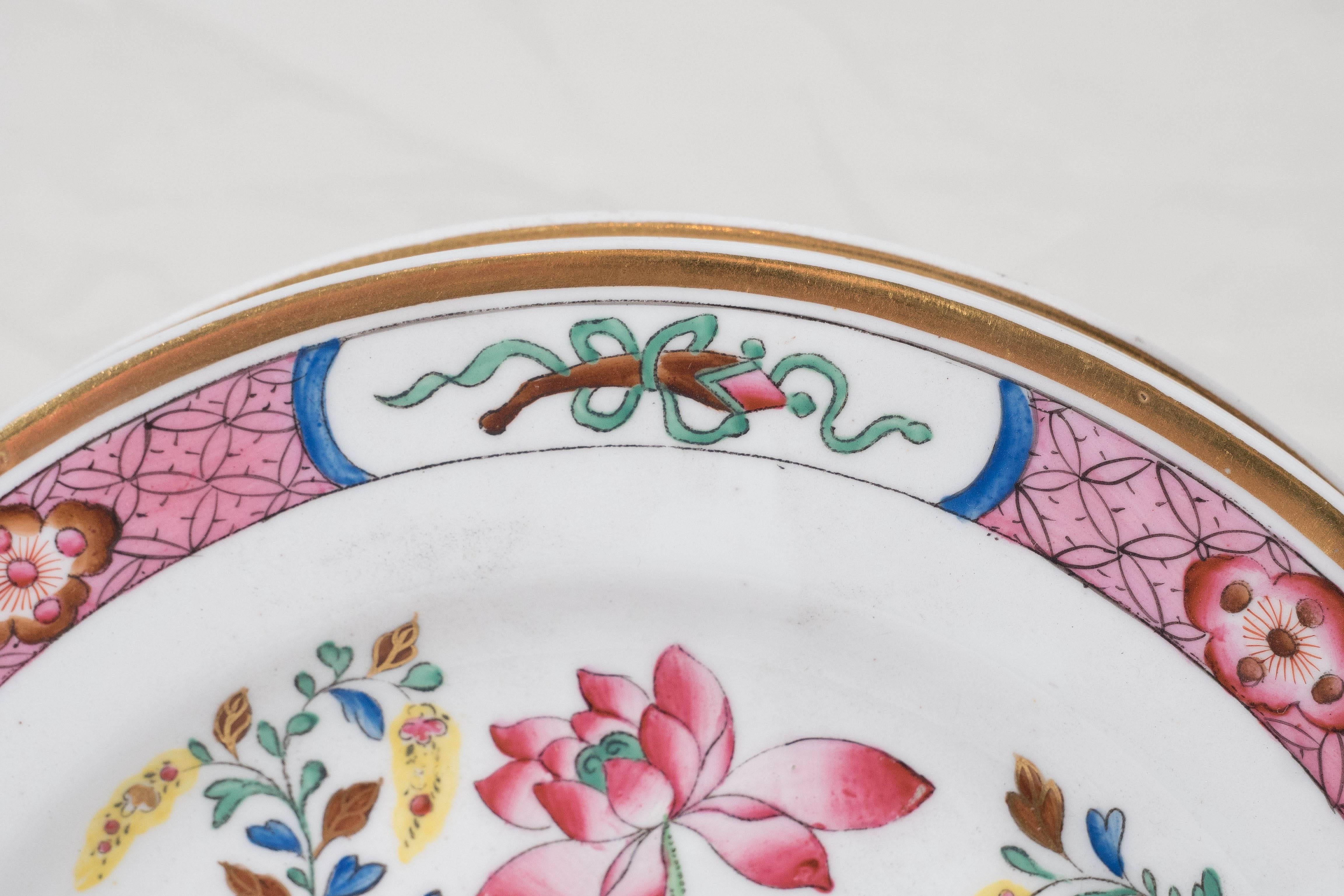 16 rosafarbene antike Porzellanteller mit Mandarin-Enten-Muster aus der Zeit um 1820 (Englisch)