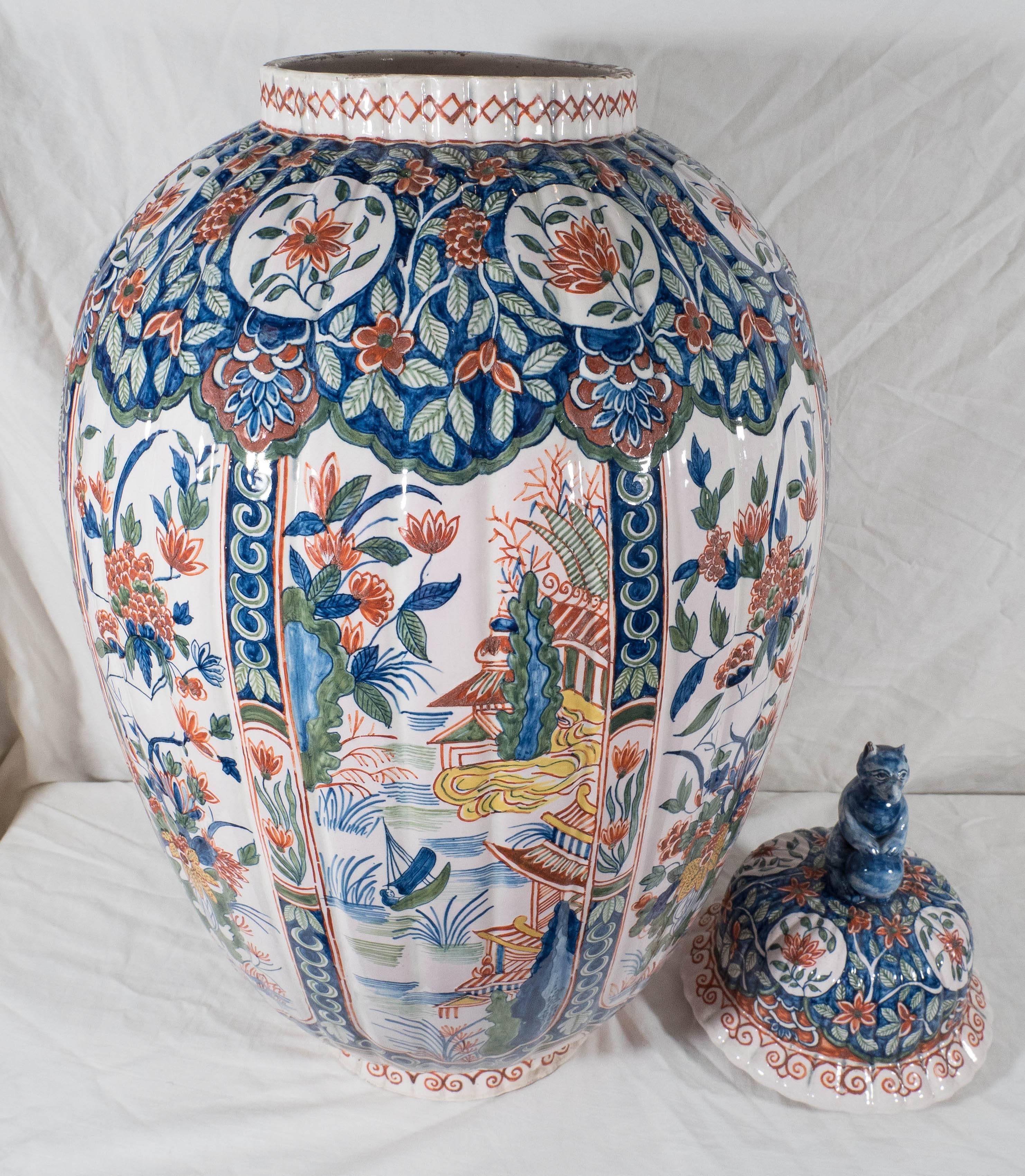 Pair Massive Delft Polychrome Vases 1