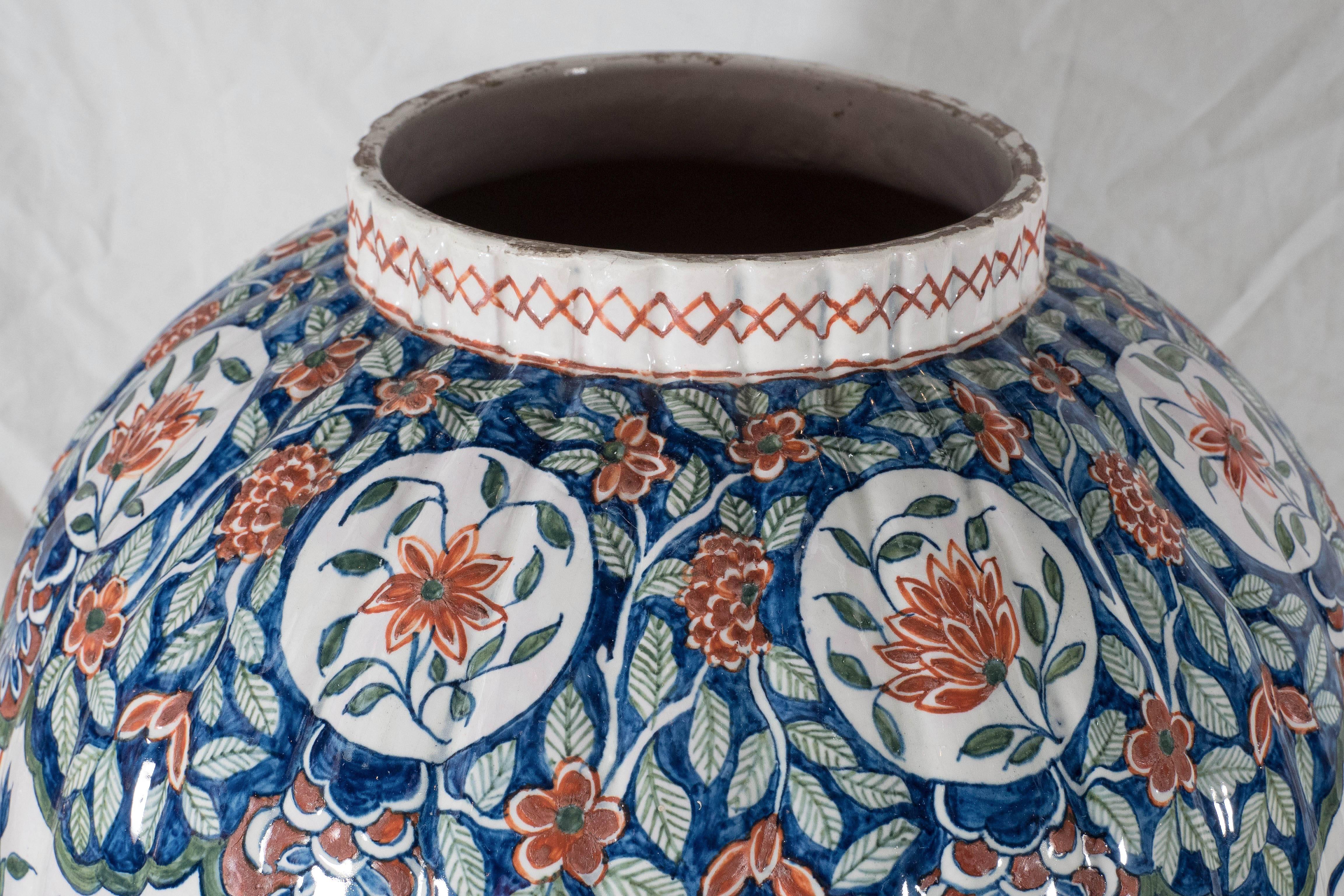 19th Century Pair Massive Delft Polychrome Vases