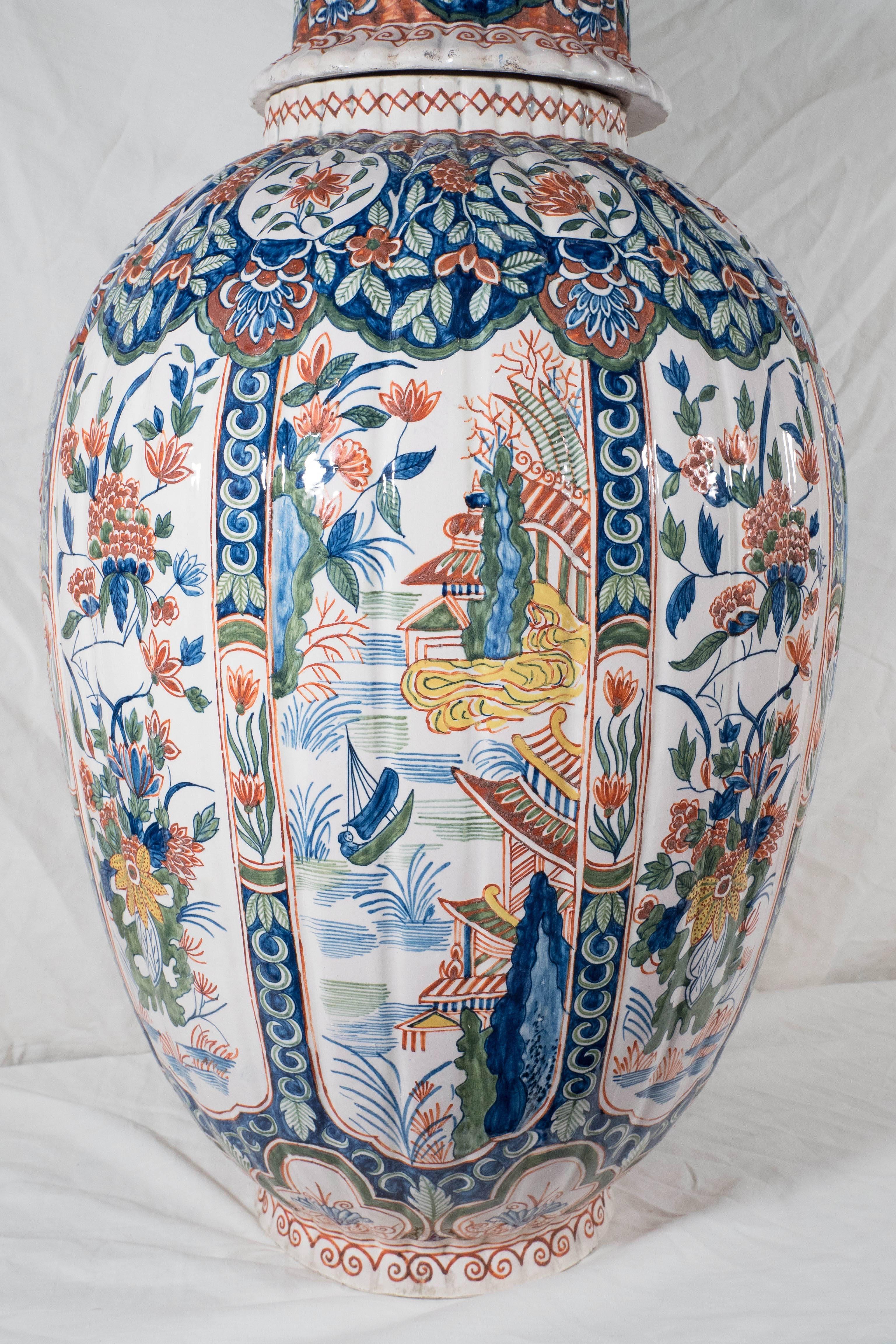 Pair Massive Delft Polychrome Vases 2