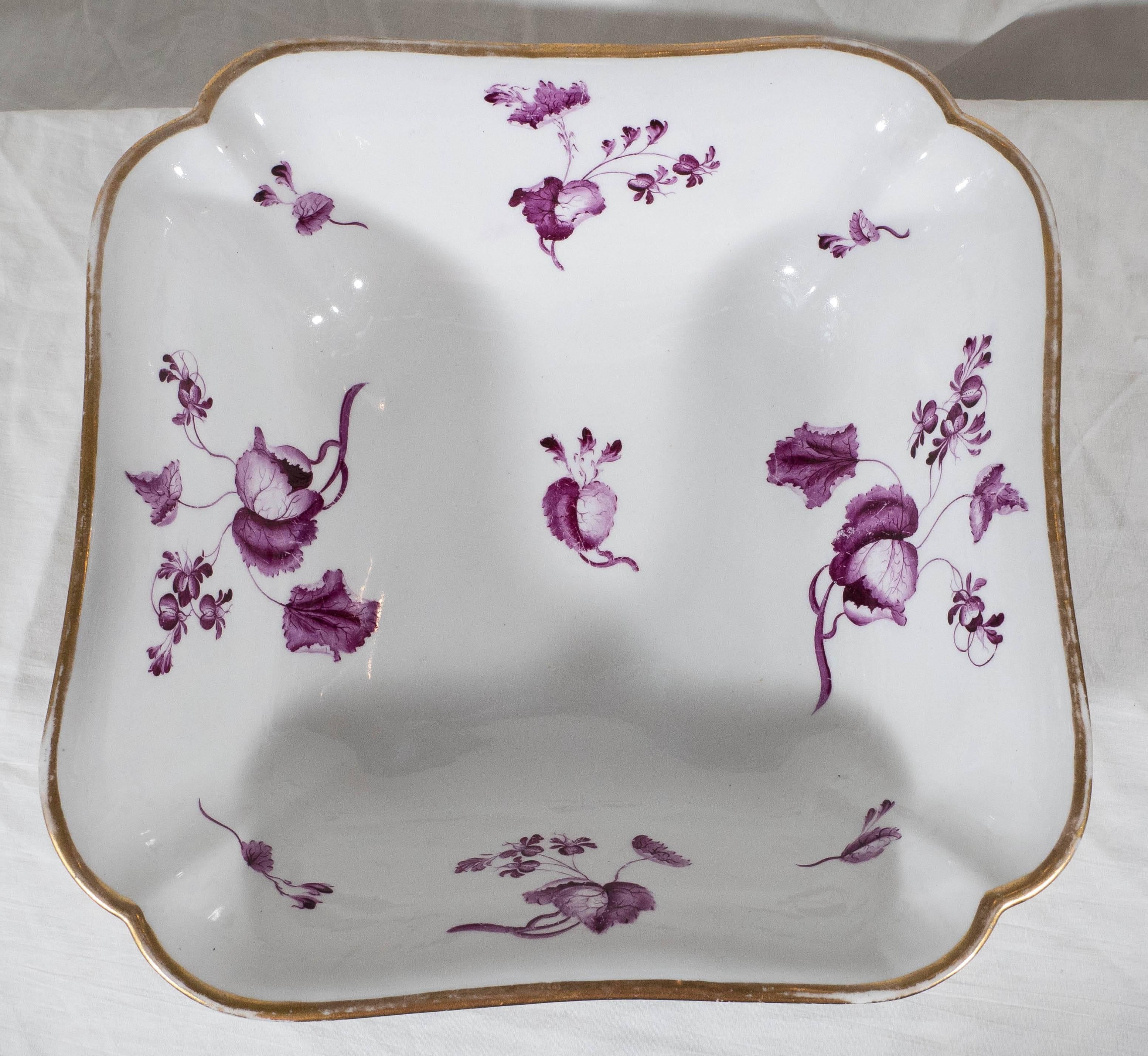 Neoclassical Antique Worcester Porcelain Bowl Painted with Purple Flowers